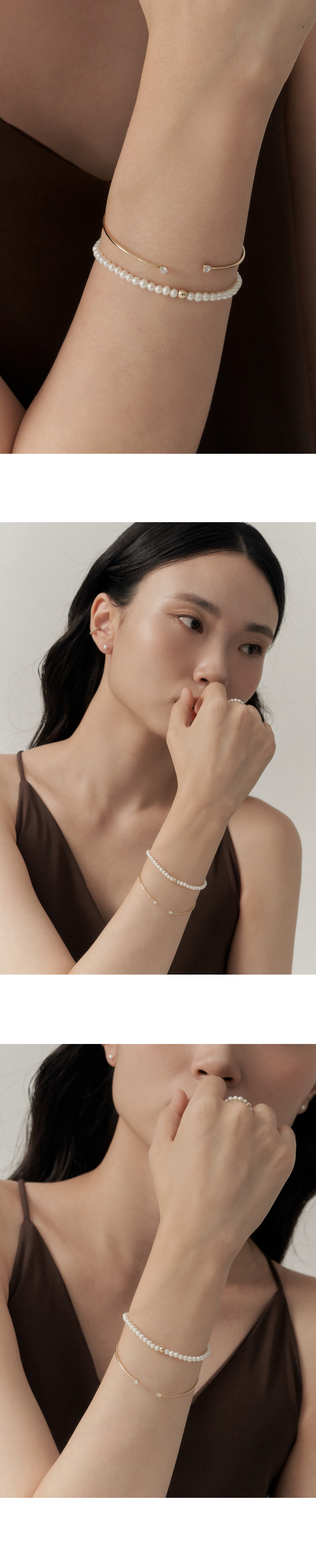 14K 슬림라인 스톤포인트 텐션 오픈 뱅글