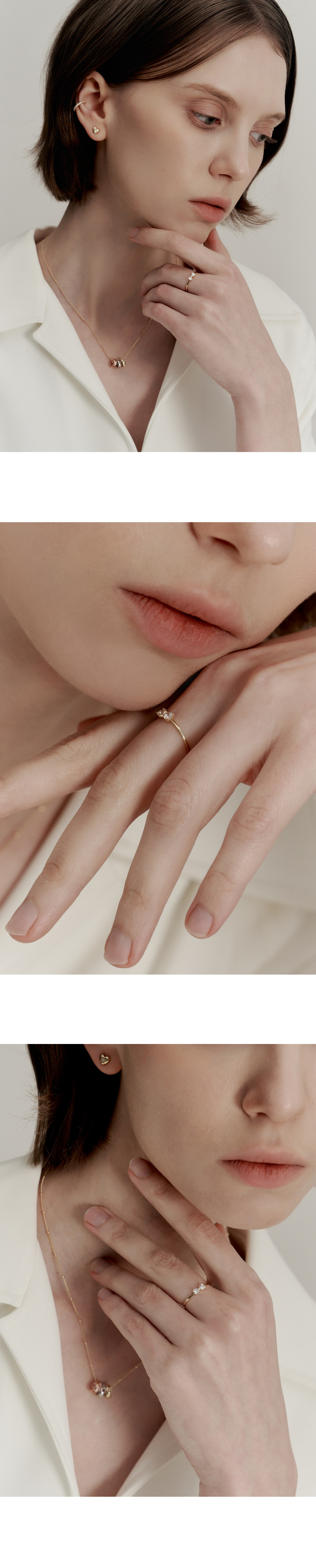 14K 18K 리본 하트 스톤 반지