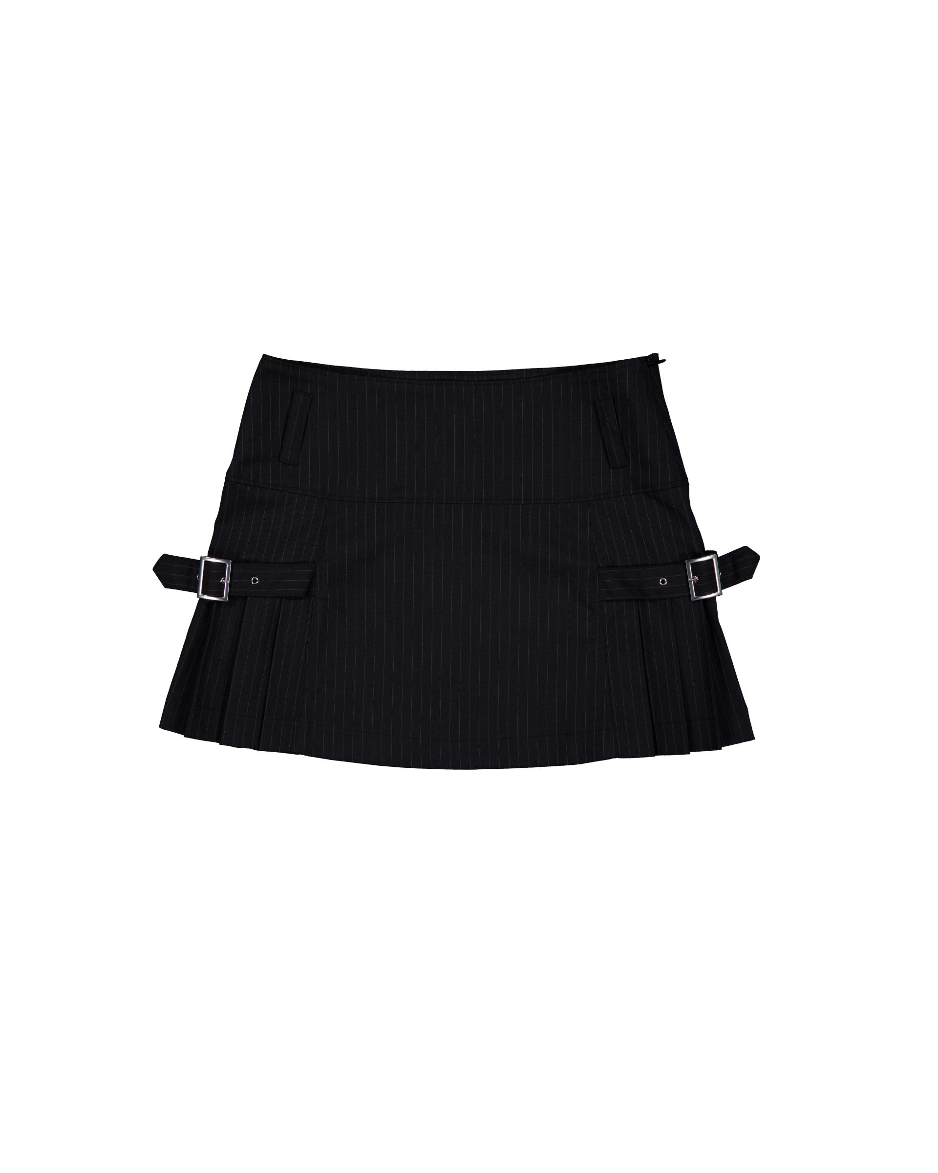[SIGNATURE] STRAP PLEATS BELT VEST&SKIRT SET-UP BLACK