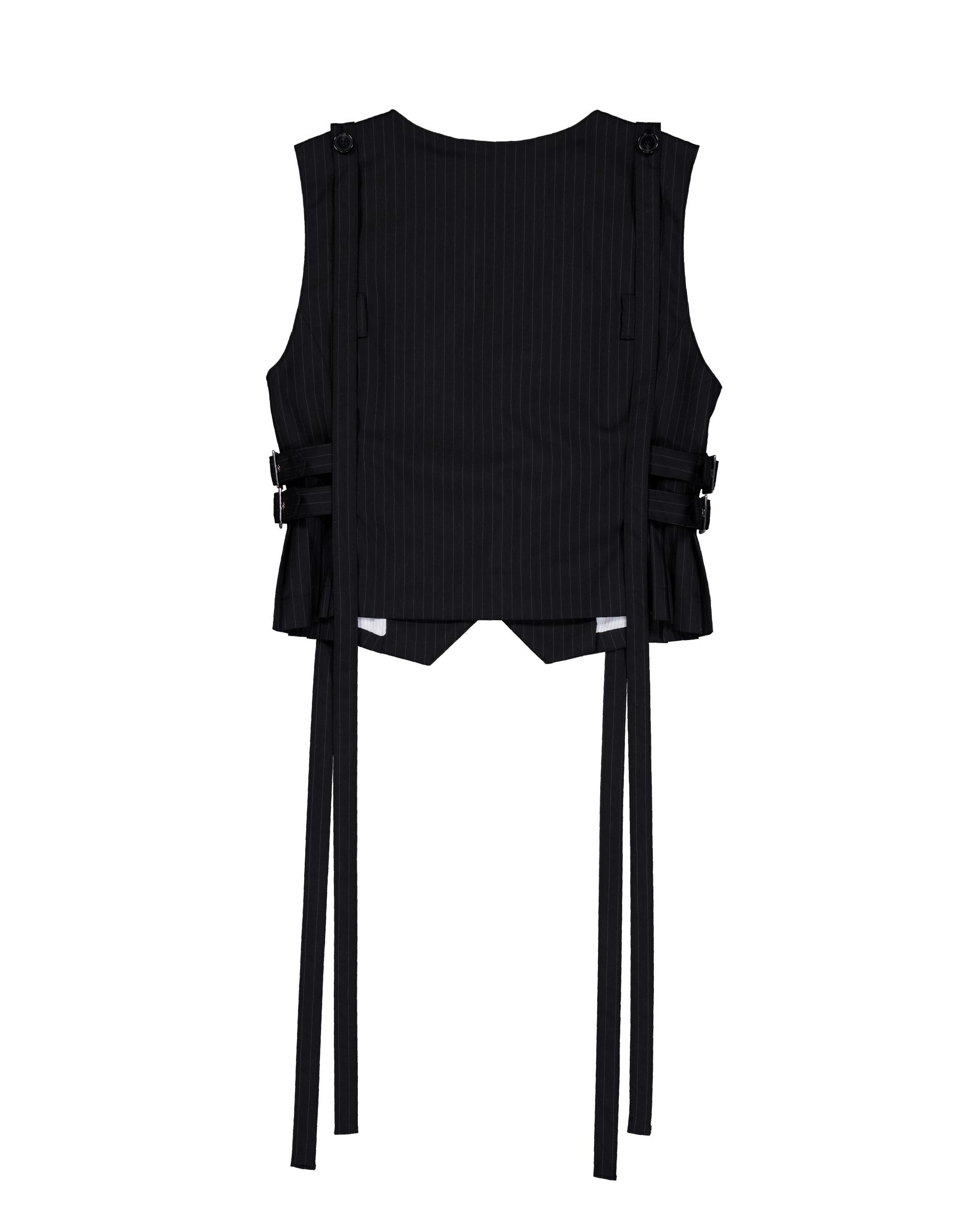 [SIGNATURE] STRAP PLEATS BELT VEST BLACK