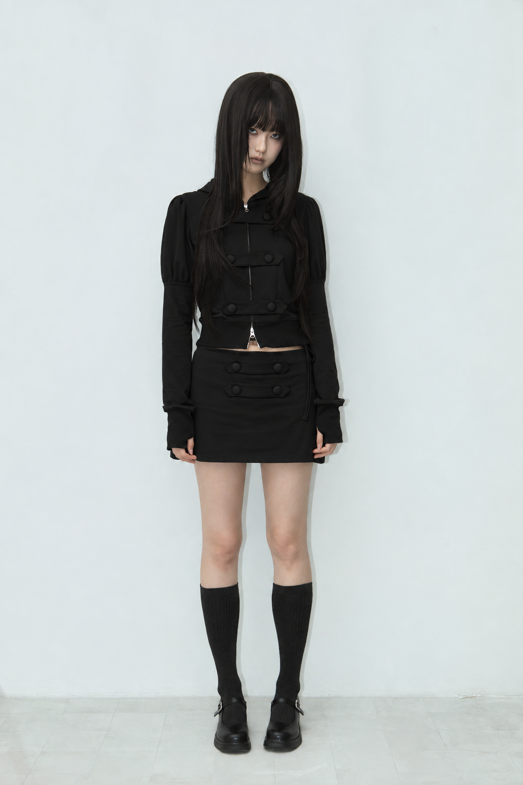 DOUBLE-BUTTON STRAP PANTSKIRT BLACK