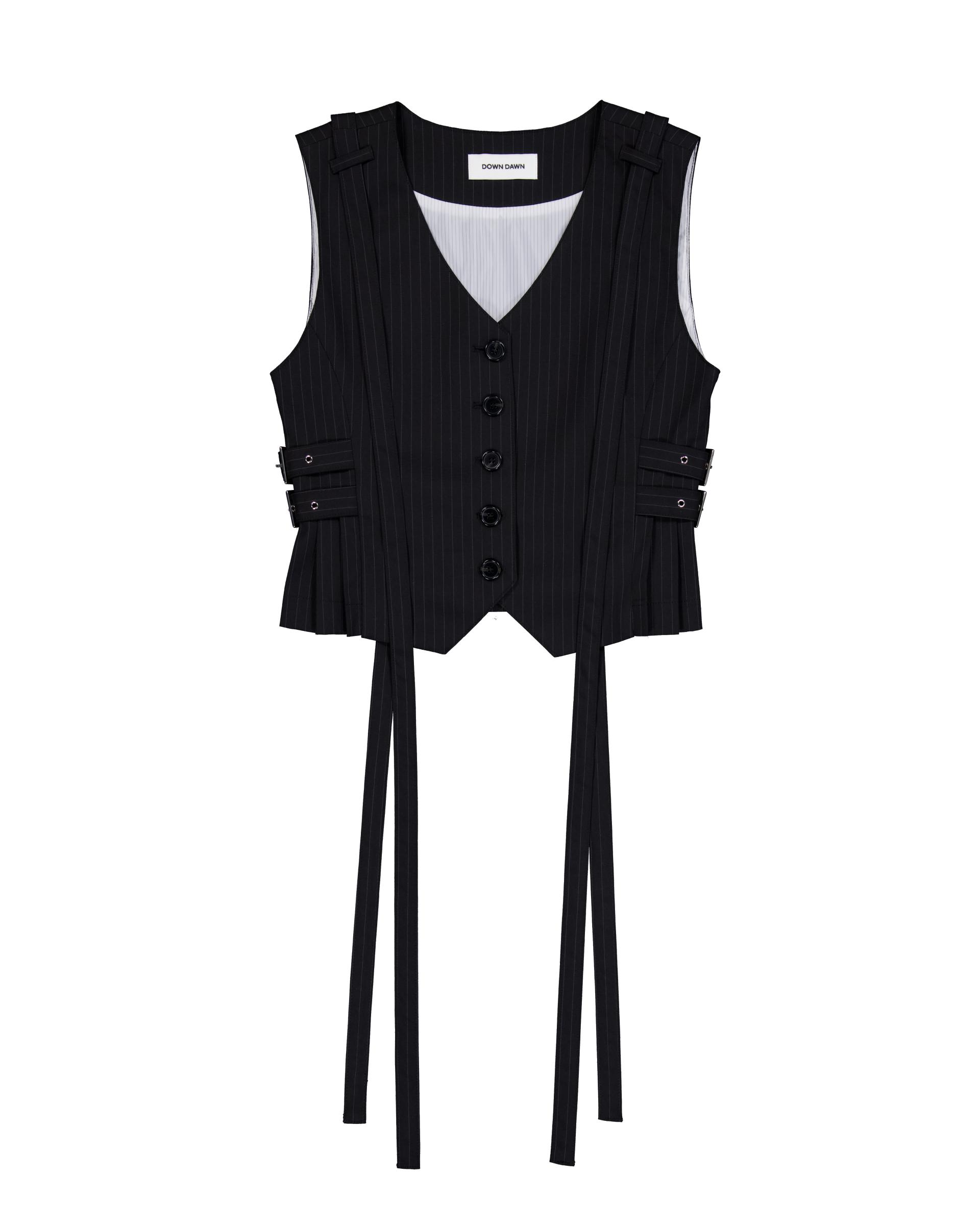 [SIGNATURE] STRAP PLEATS BELT VEST BLACK