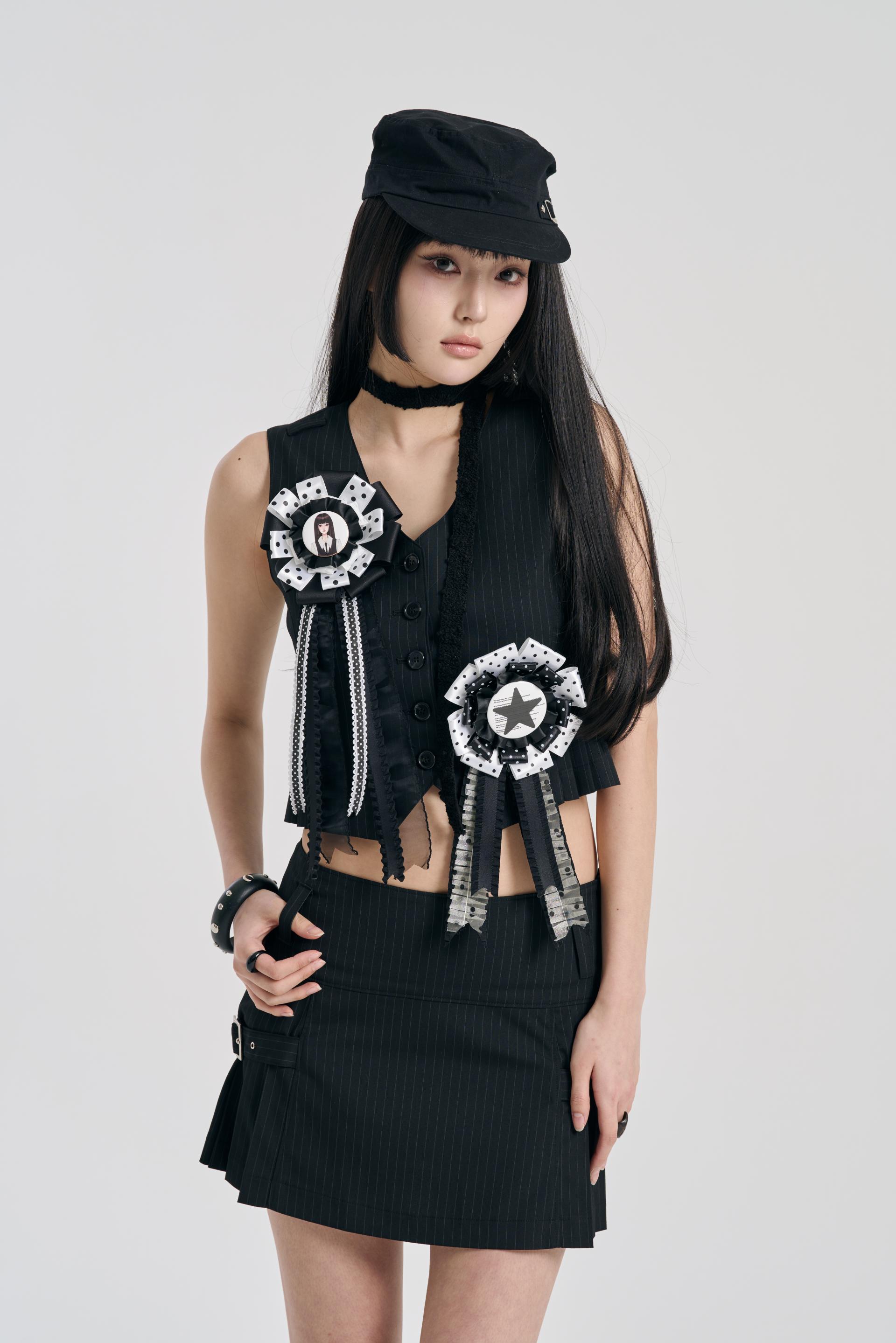 [SIGNATURE] PLEATS BELT SKIRT BLACK