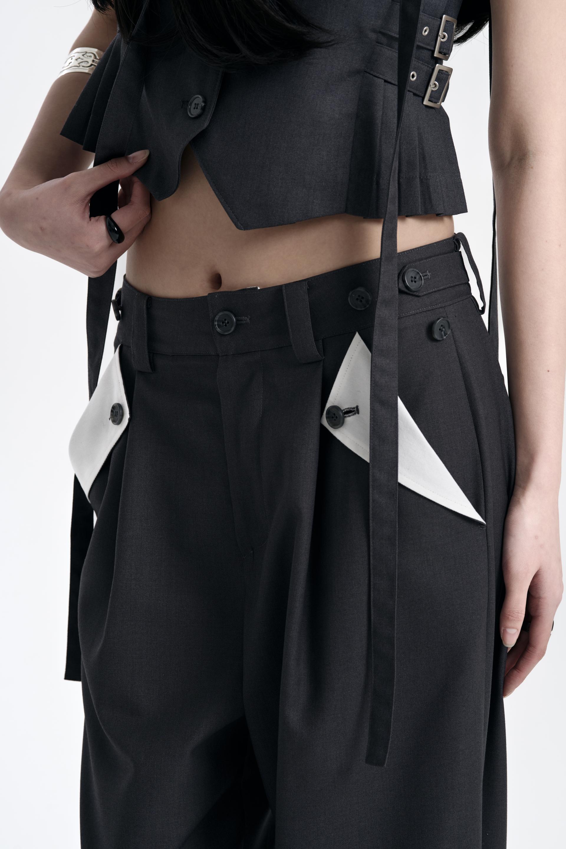 [SIGNATURE] TWO-WAY CONTRAST POCKET TROUSERS CHARCOAL