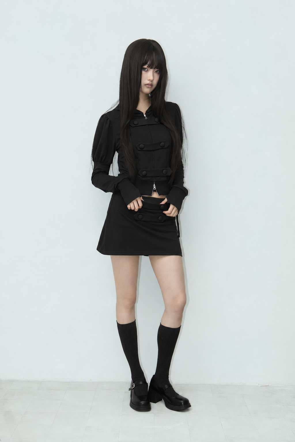 DOUBLE-BUTTON STRAP PANTSKIRT BLACK