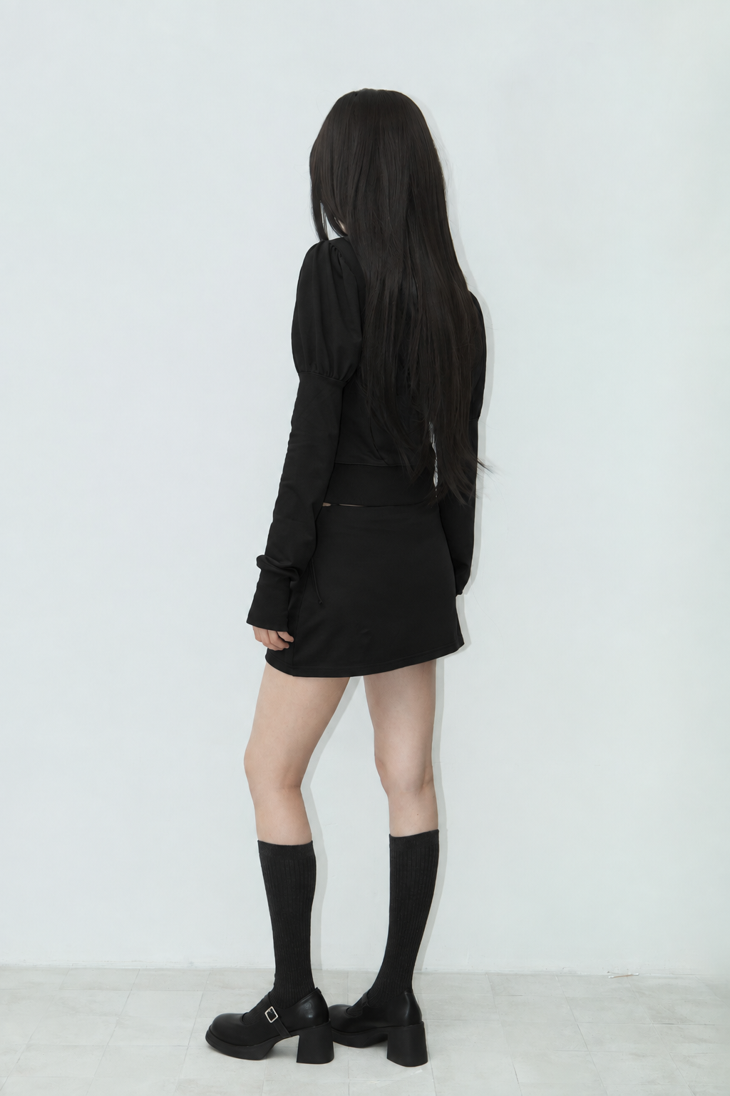 DOUBLE-BUTTON STRAP PANTSKIRT BLACK