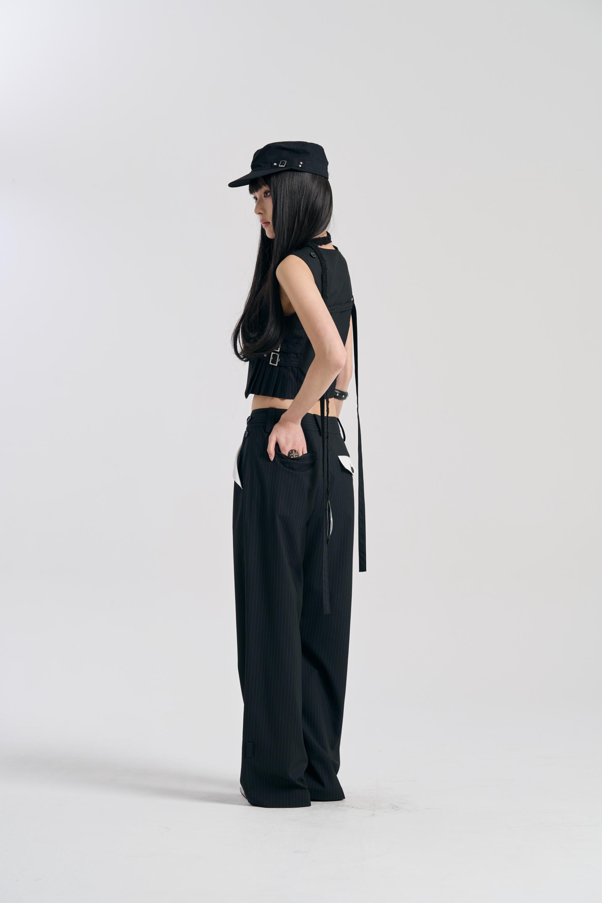 [PRE-ORDER] TWO-WAY CONTRAST POCKET TROUSERS BLACK