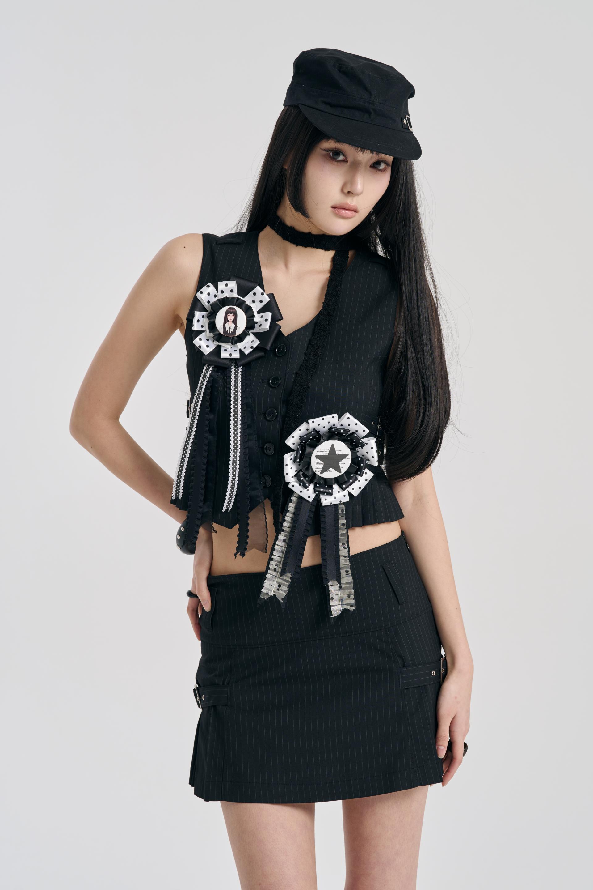 [SIGNATURE] PLEATS BELT SKIRT BLACK