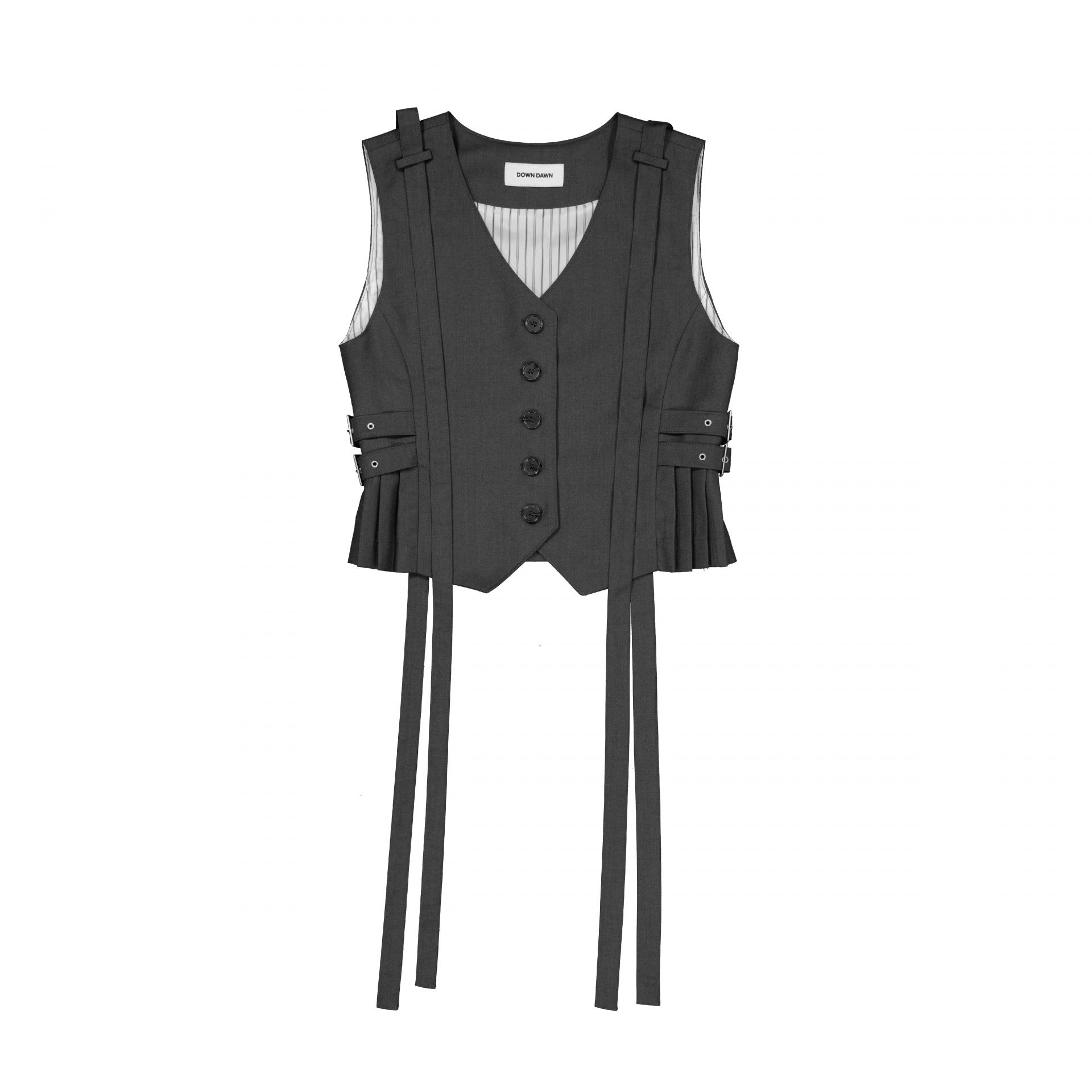 [SIGNATURE] STRAP PLEATS BELT VEST CHARCOAL
