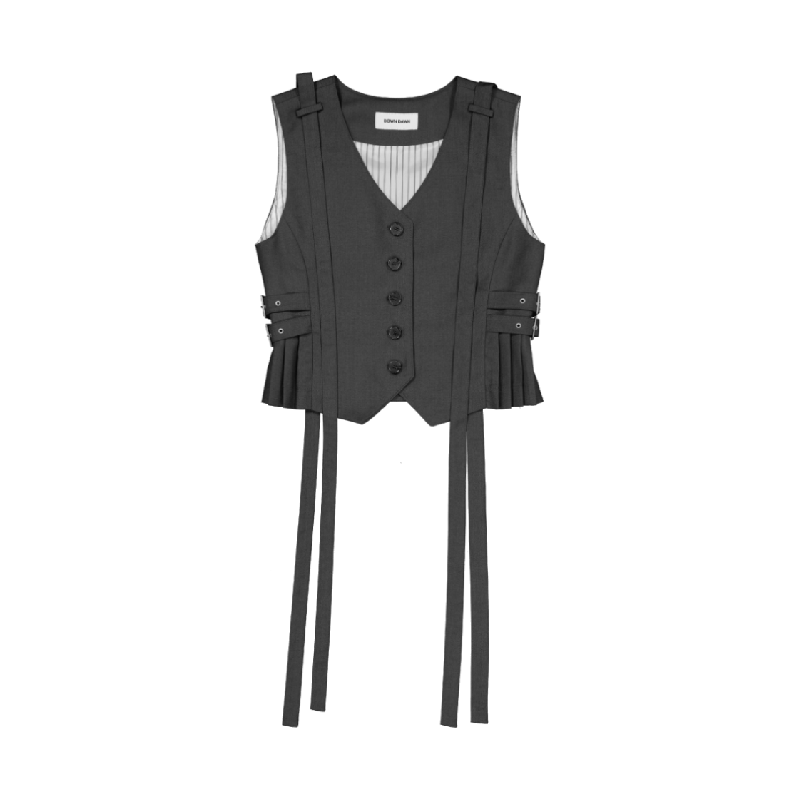 [SIGNATURE] STRAP PLEATS BELT VEST&SKIRT SET-UP CHARCOAL