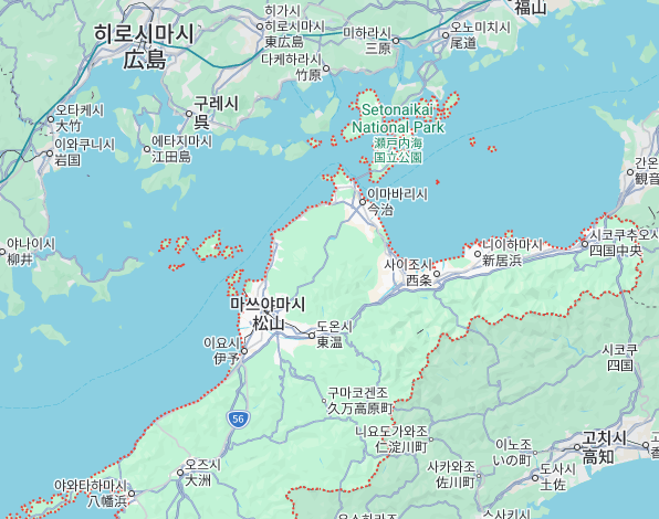 에히메현 시코쿠 우리학교 위치를 나타낸 지도