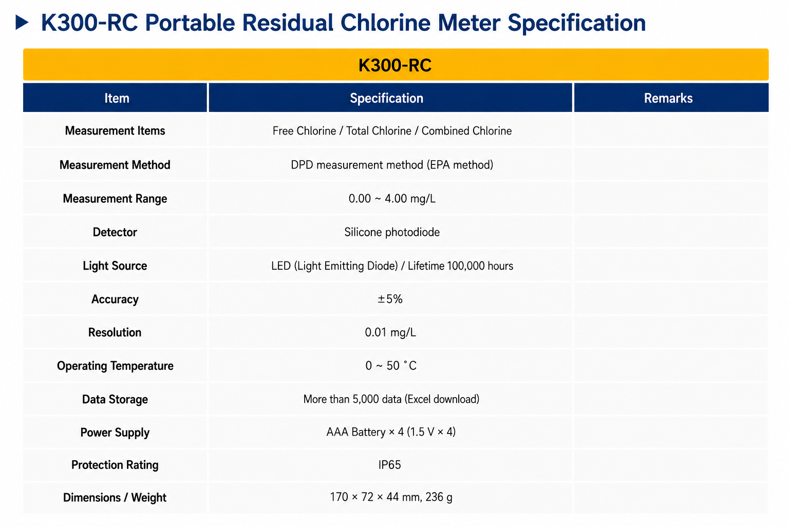 K300-RC Portable Residual Chlorine Meter