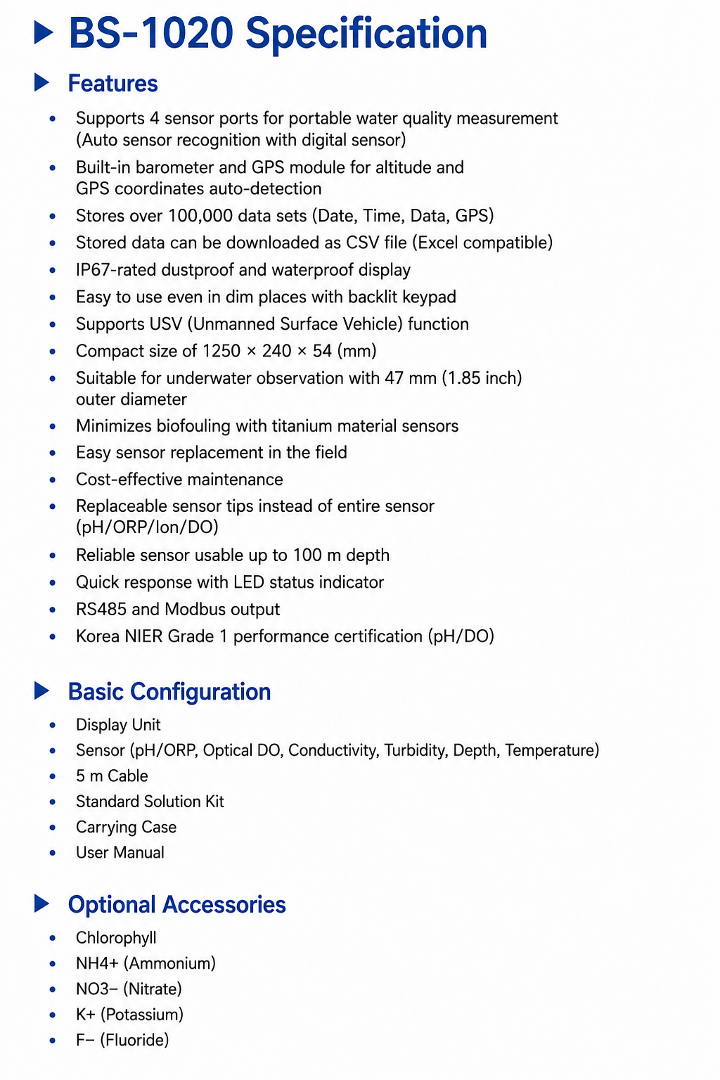 Portable Multi-Parameter Water Quality Meter BS-1020 (pH/ORP/OpticalDO/Cond./Turb./Depth/Temp.)