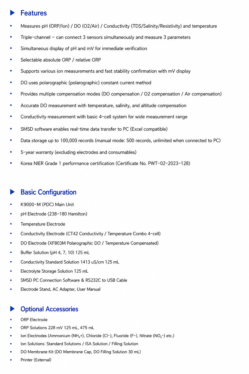 K9000-M(PDC) Laboratory pH/ORP/Ion, DO/Conductivity/TDS/Salinity/Resistivity Meter (Triple Channel)