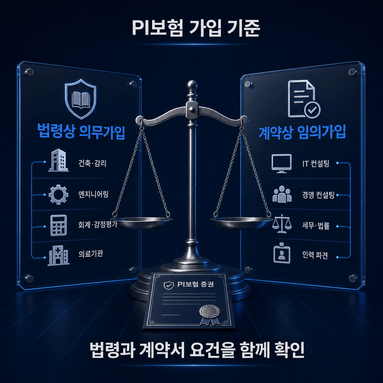PI보험 의무가입 직군 법령 근거 건축사법 건설기술진흥법 외부감사법 감정평가법 의료법