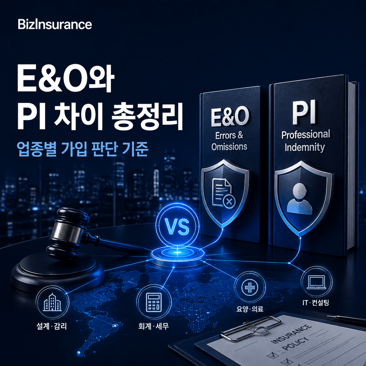 E&O PI 차이 Errors Omissions Professional Indemnity 업종별 가입 판단 전문인배상