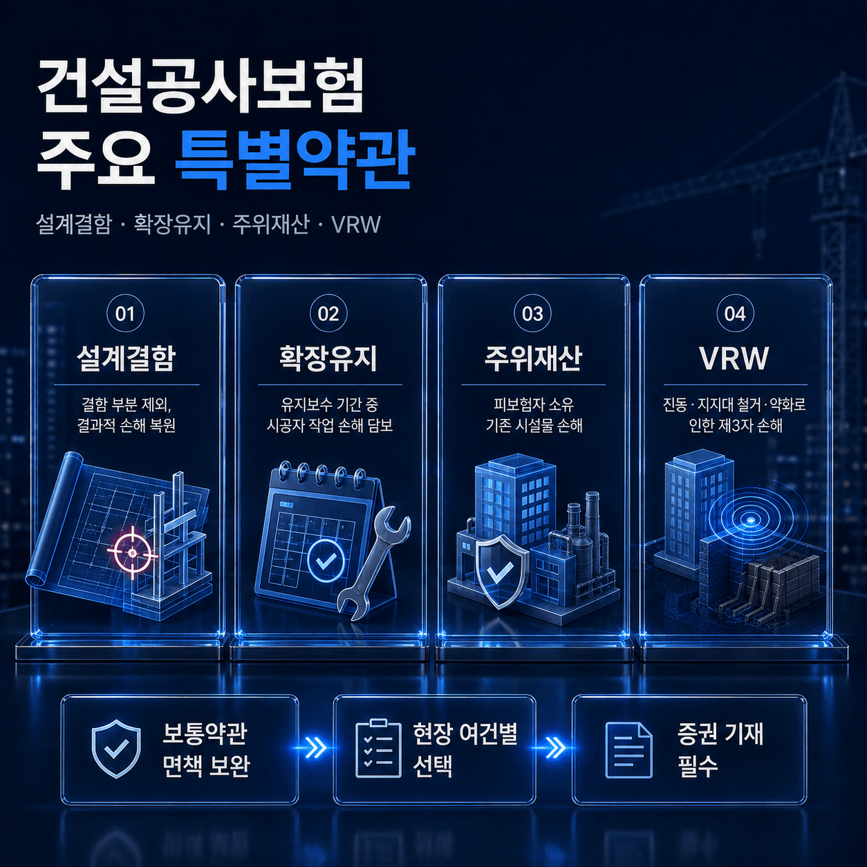 건설공사보험 설계결함 담보 확장유지 담보 주위재산 담보 특별약관 비교