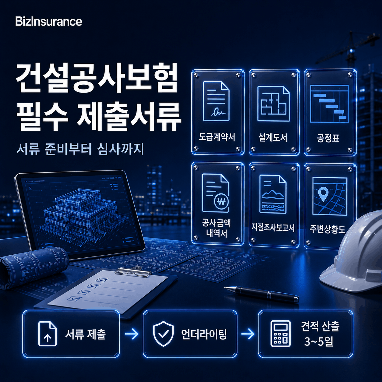 건설공사보험 가입 절차 필요서류 도급계약서 설계도서 공정표 보험사 심사