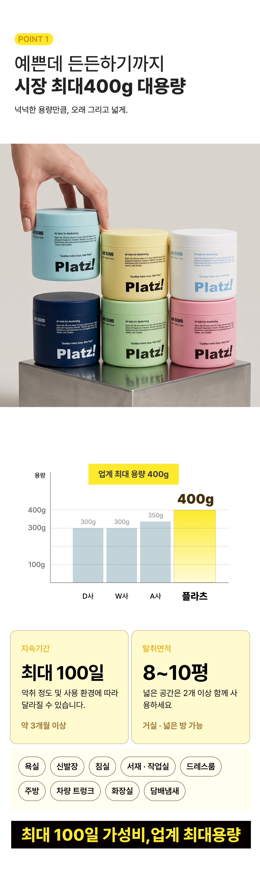 플라츠 에어밤 고체 탈취제 400g 베리 츄