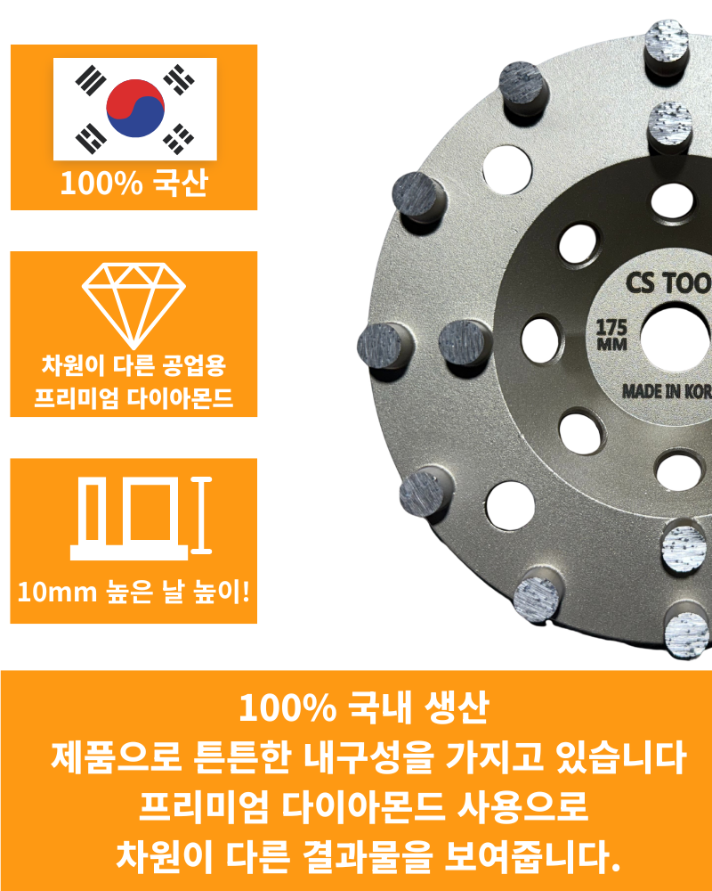 CS 국산178mm(7인치) 다이아몬드 콘크리트 날 연삭기 면갈이 슈퍼멀티 컵휠 20방