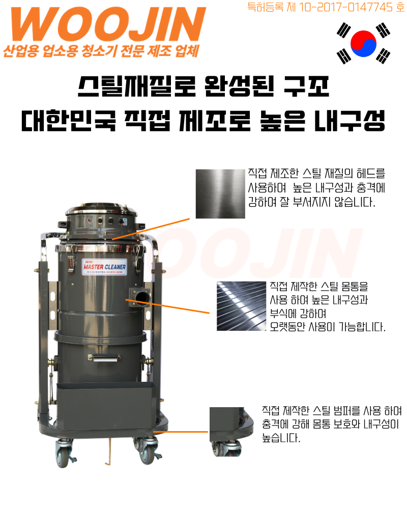 우진 산업 현장 자동 필터 털이 청소기 WJ-2045A 45L