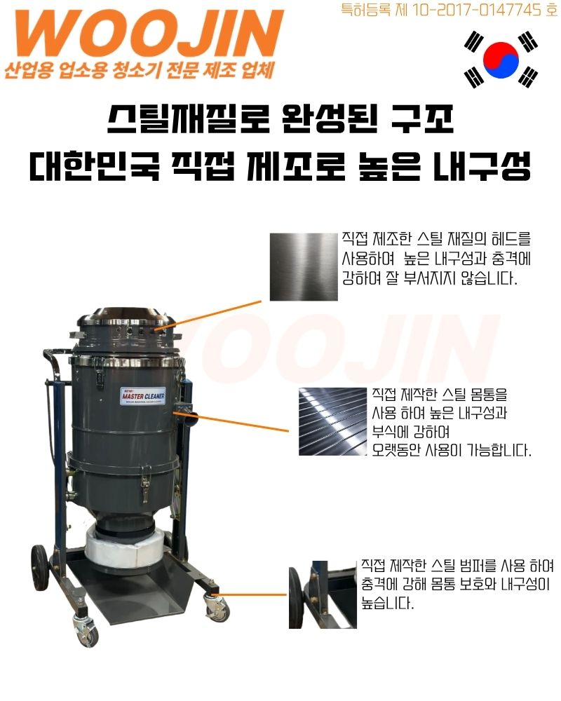 우진 현장 산업 기능성 연속 비닐백 타입 청소기 WJ-3750AHL