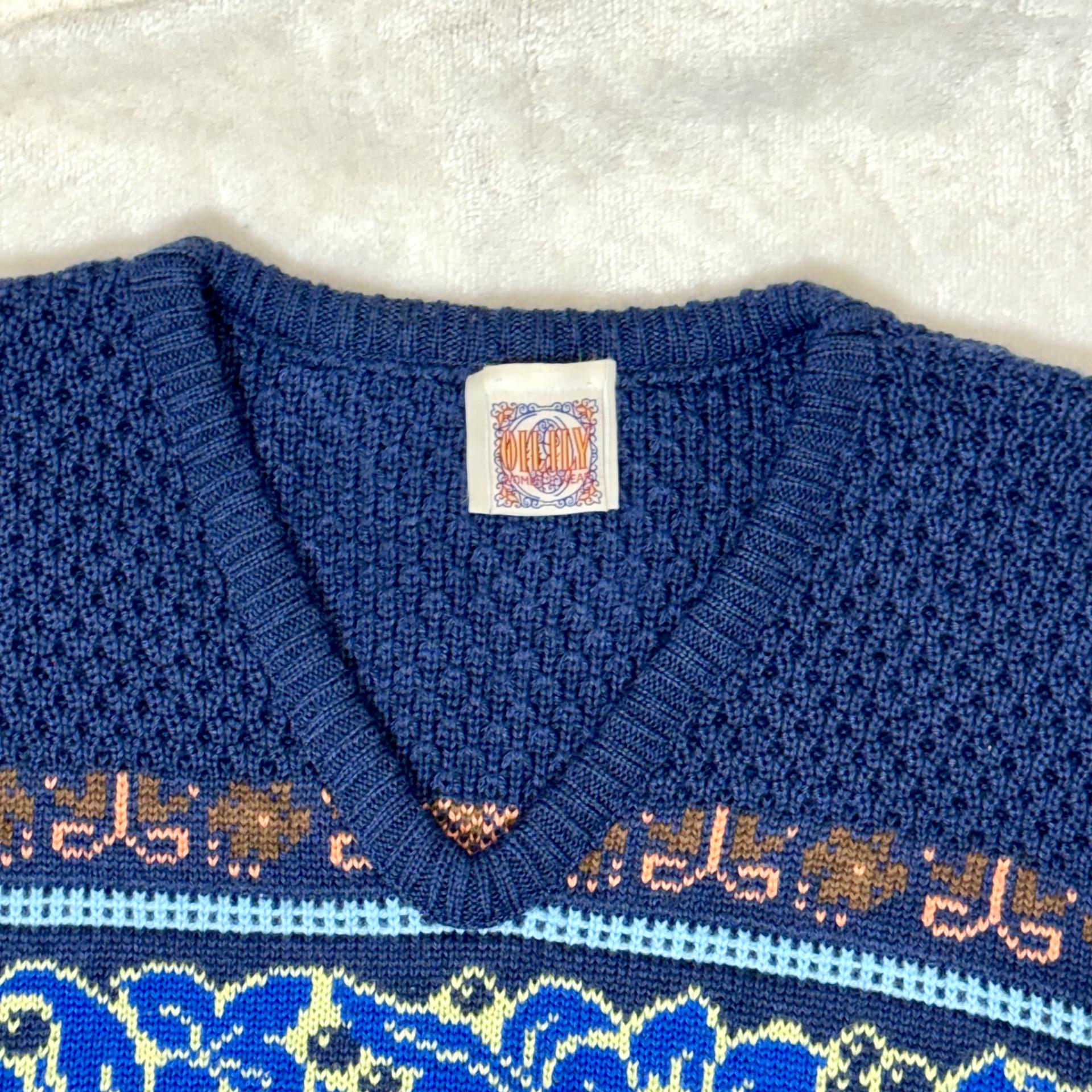 [Oilily] Womens 에스닉 플라워 네이비 니트 조끼 베스트