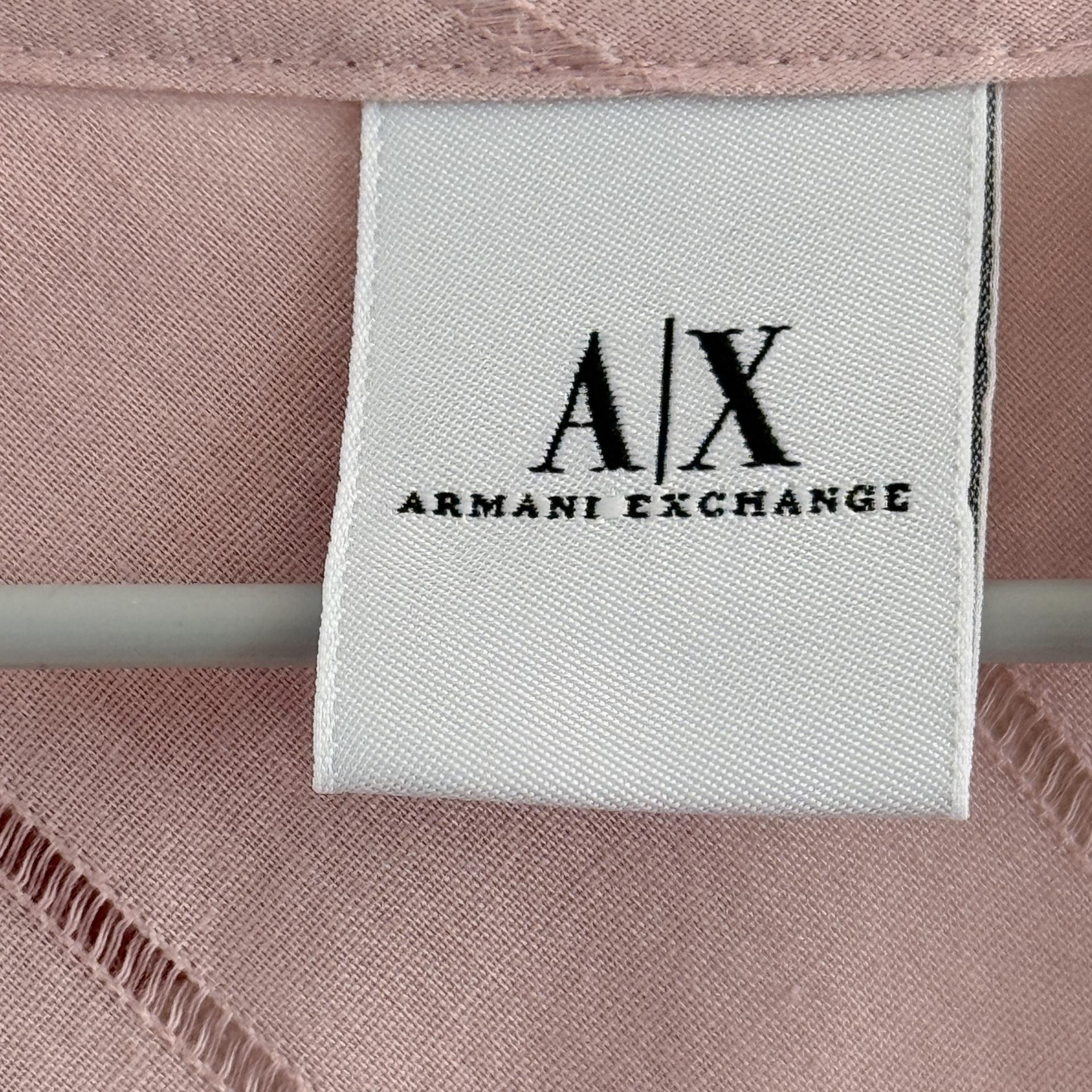 [A|X Armani Exchange] Cut-Out Shoulder Sheer Stripe Blouse (Pink)