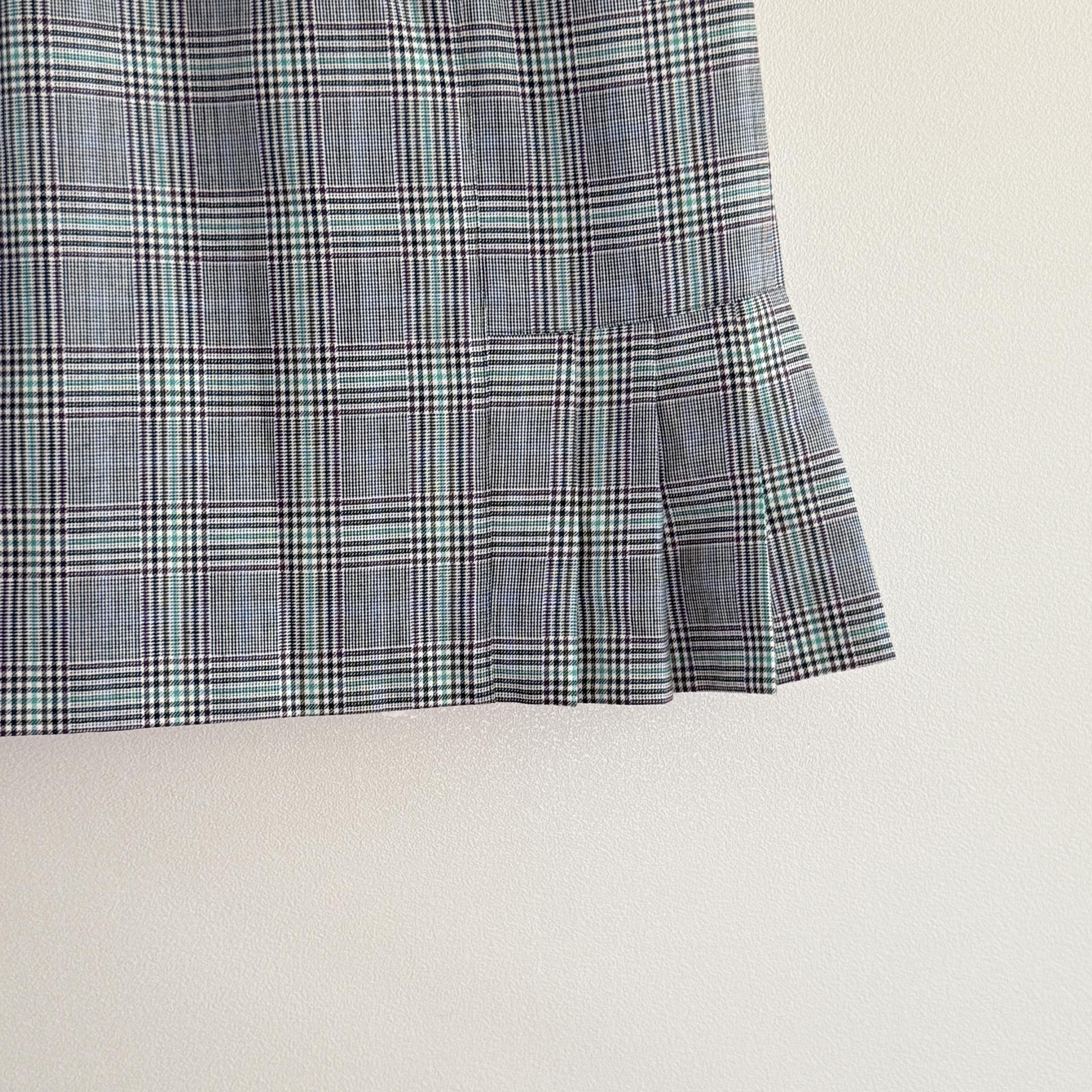 [Burberrys] 90s Check Wrap-Style Pleated Mini Skirt (Grey)