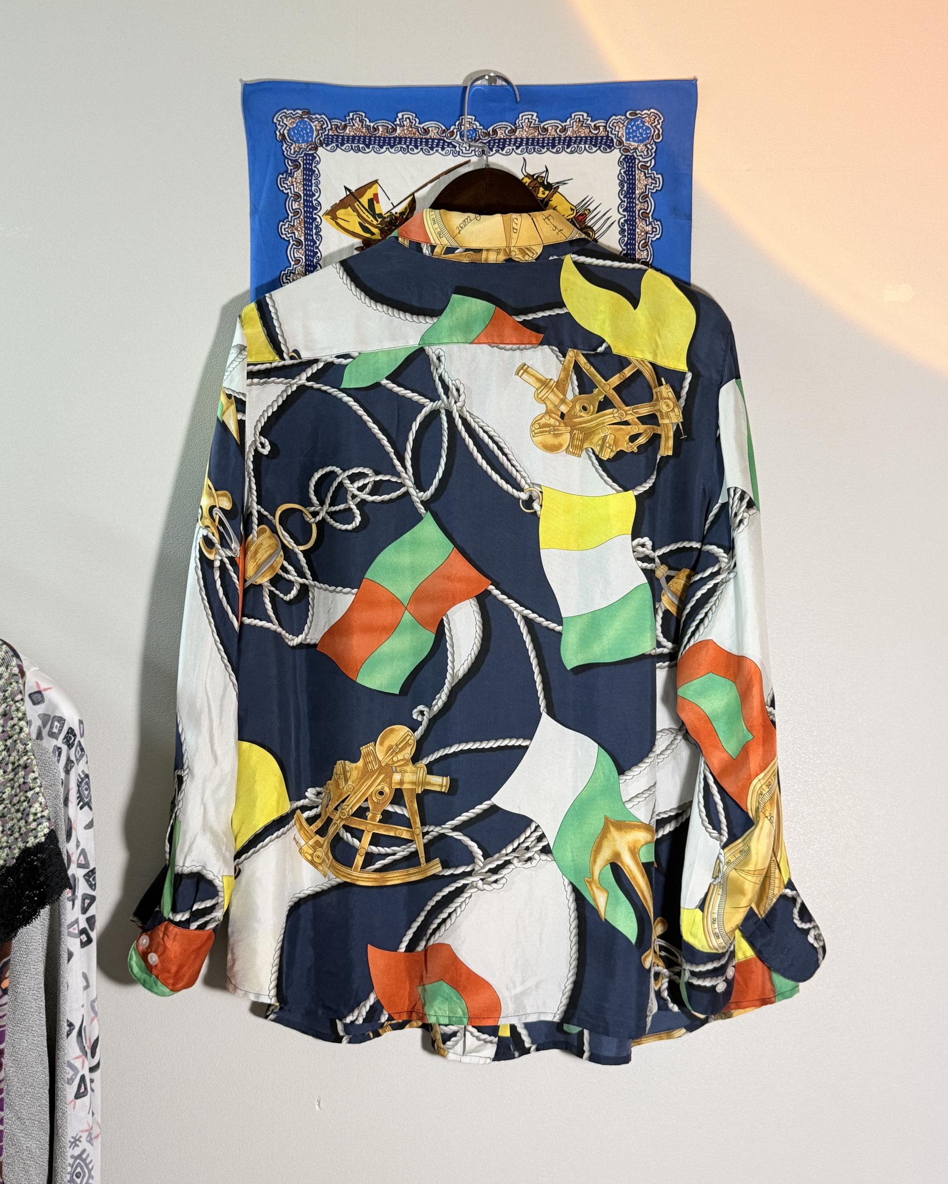 [LAUREN RALPH LAUREN] Nautical Print 100% Silk Shirt