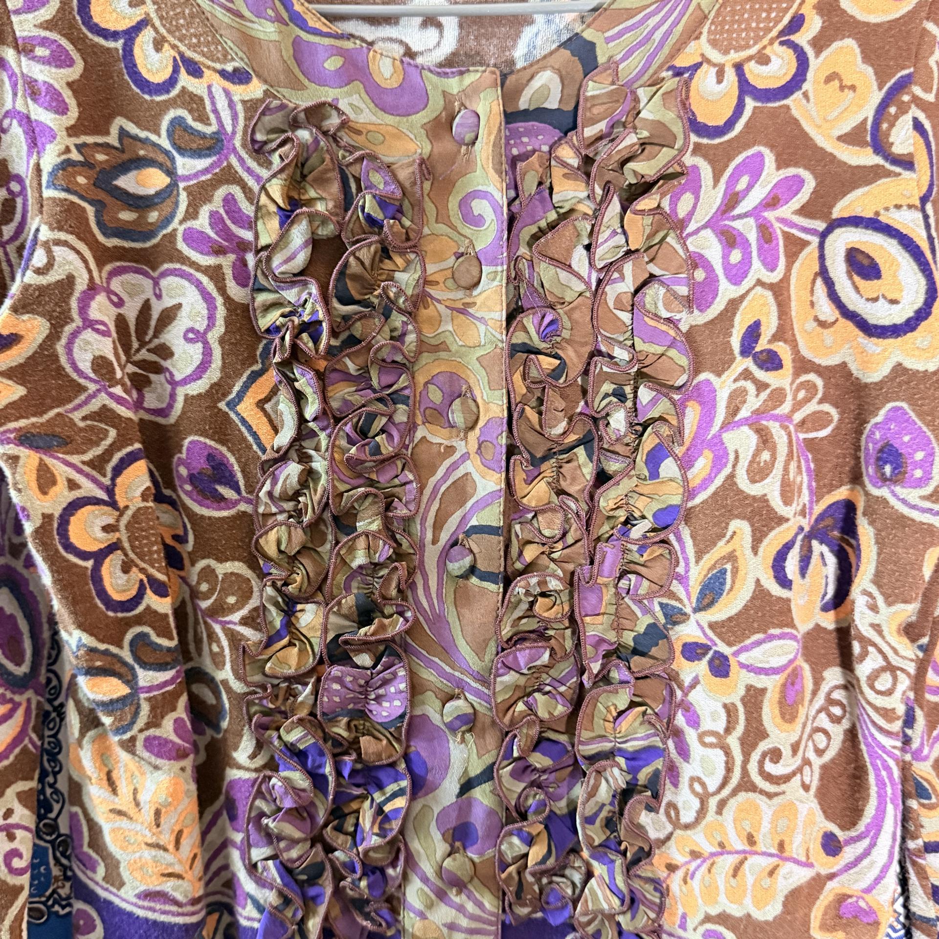 [Blumarine] Paisley Ruffle Silk Knit Cardigan