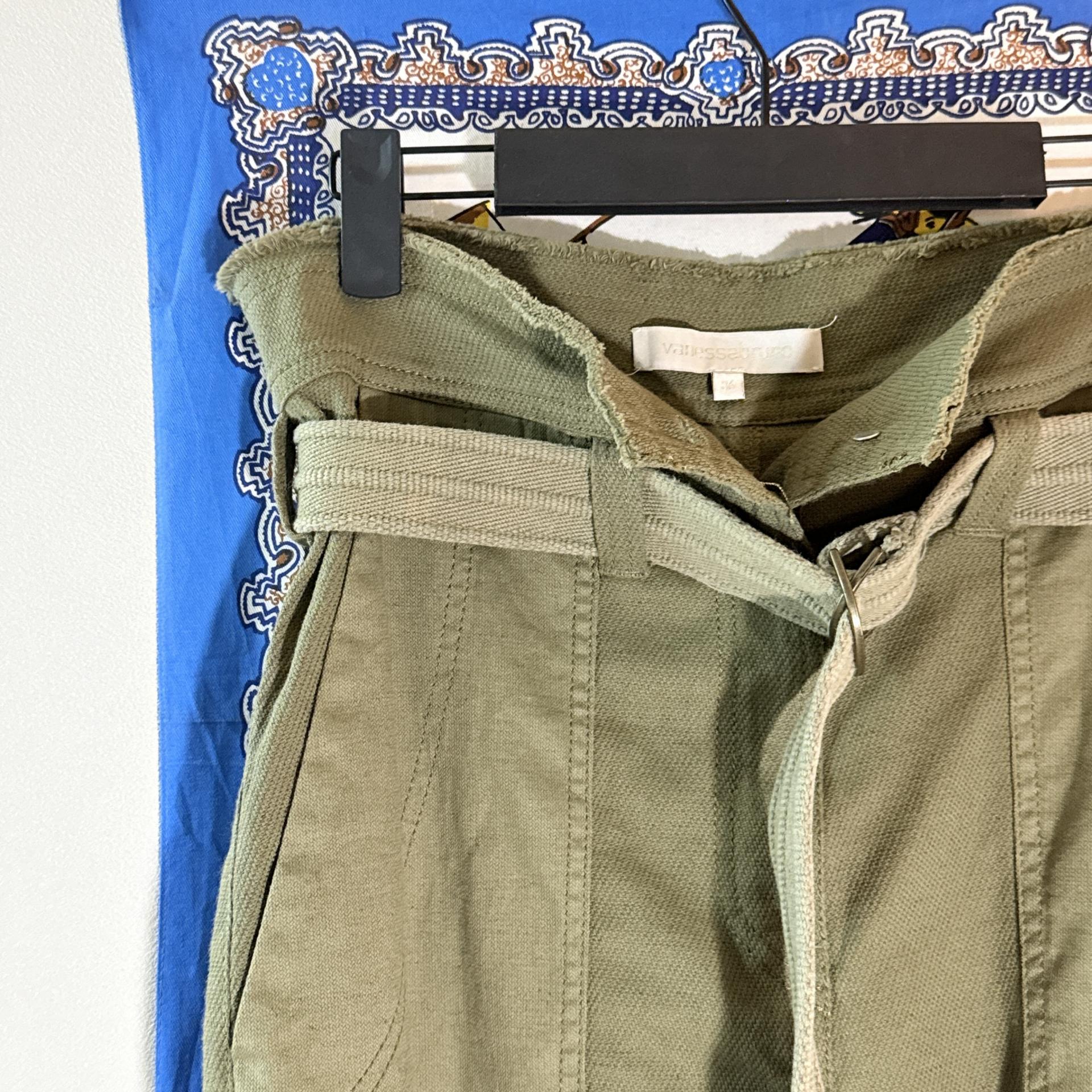 [vanessabruno] Belted Cotton-Linen Skirt (Khaki)
