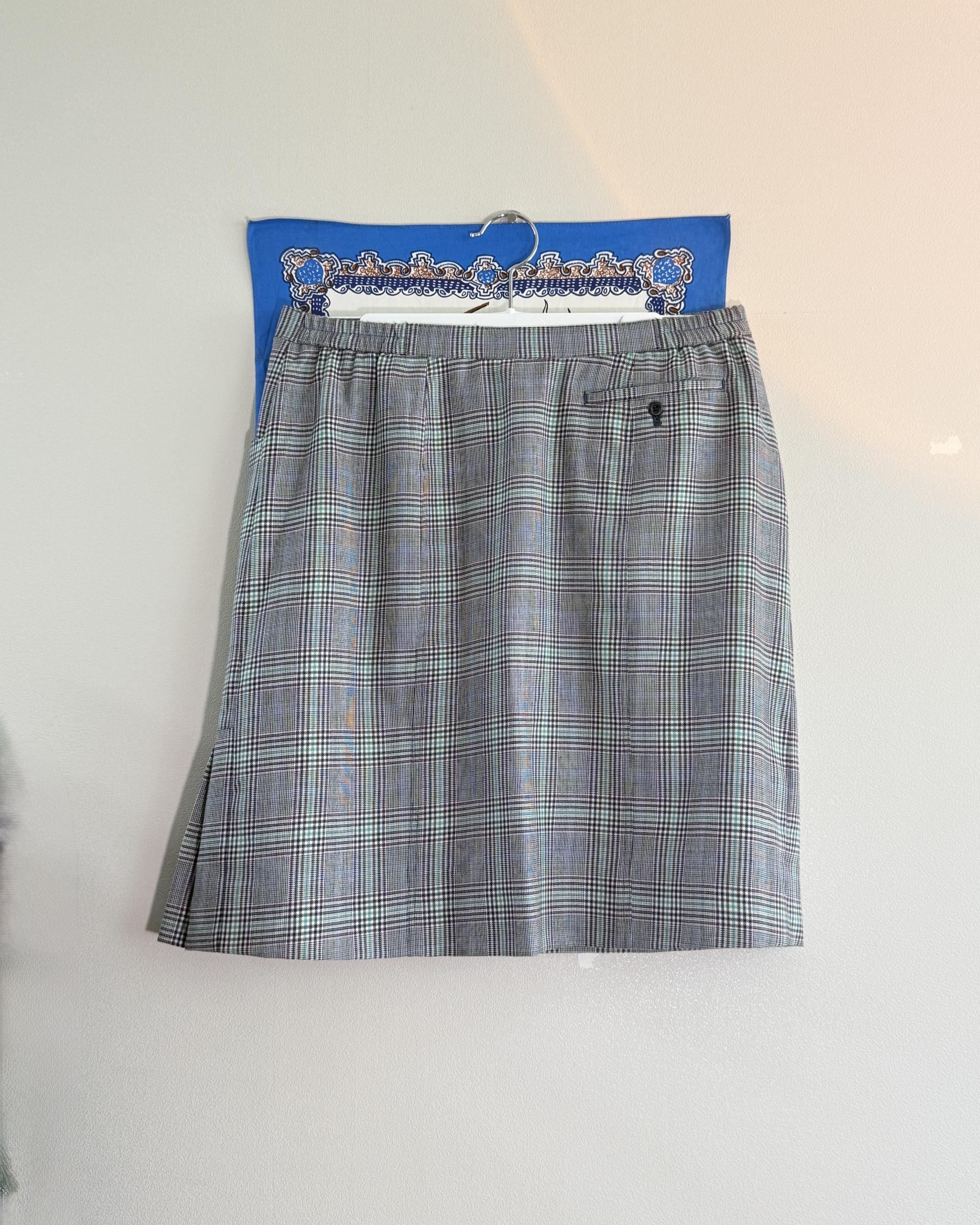 [Burberrys] 90s Check Wrap-Style Pleated Mini Skirt (Grey)