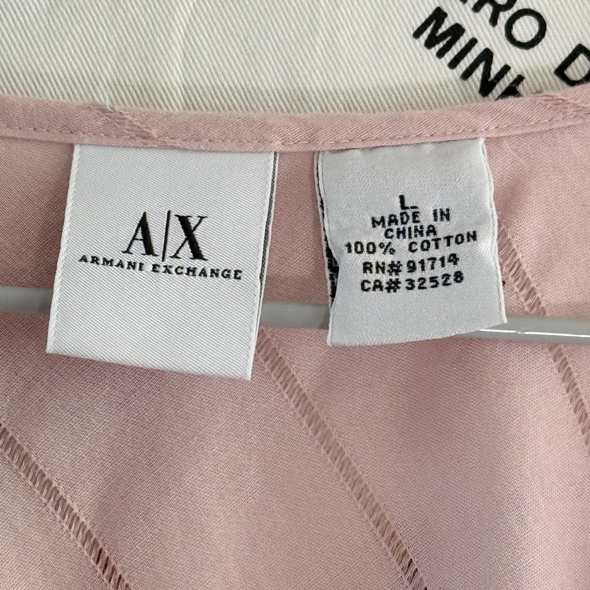 [A|X Armani Exchange] Cut-Out Shoulder Sheer Stripe Blouse (Pink)