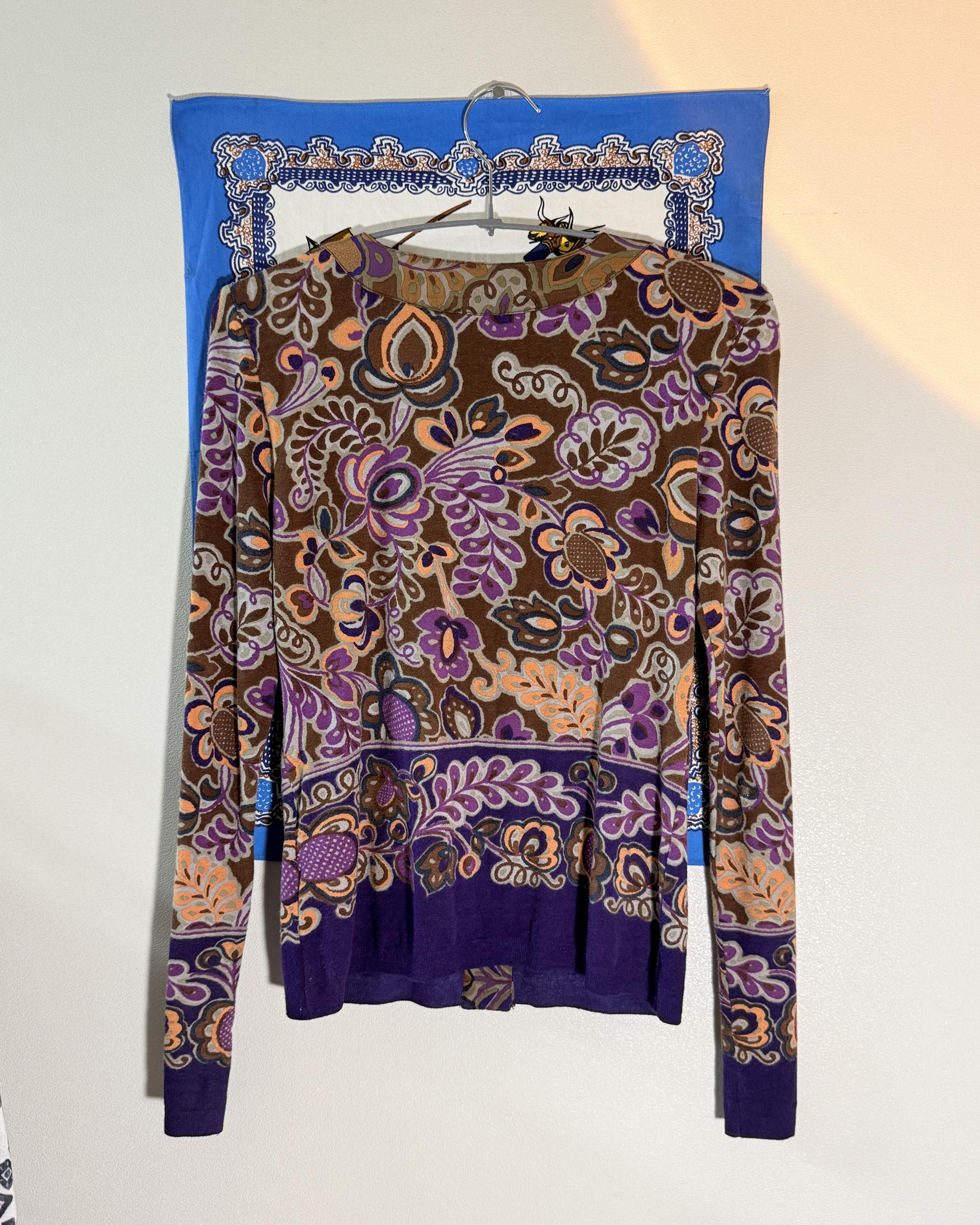 [Blumarine] Paisley Ruffle Silk Knit Cardigan