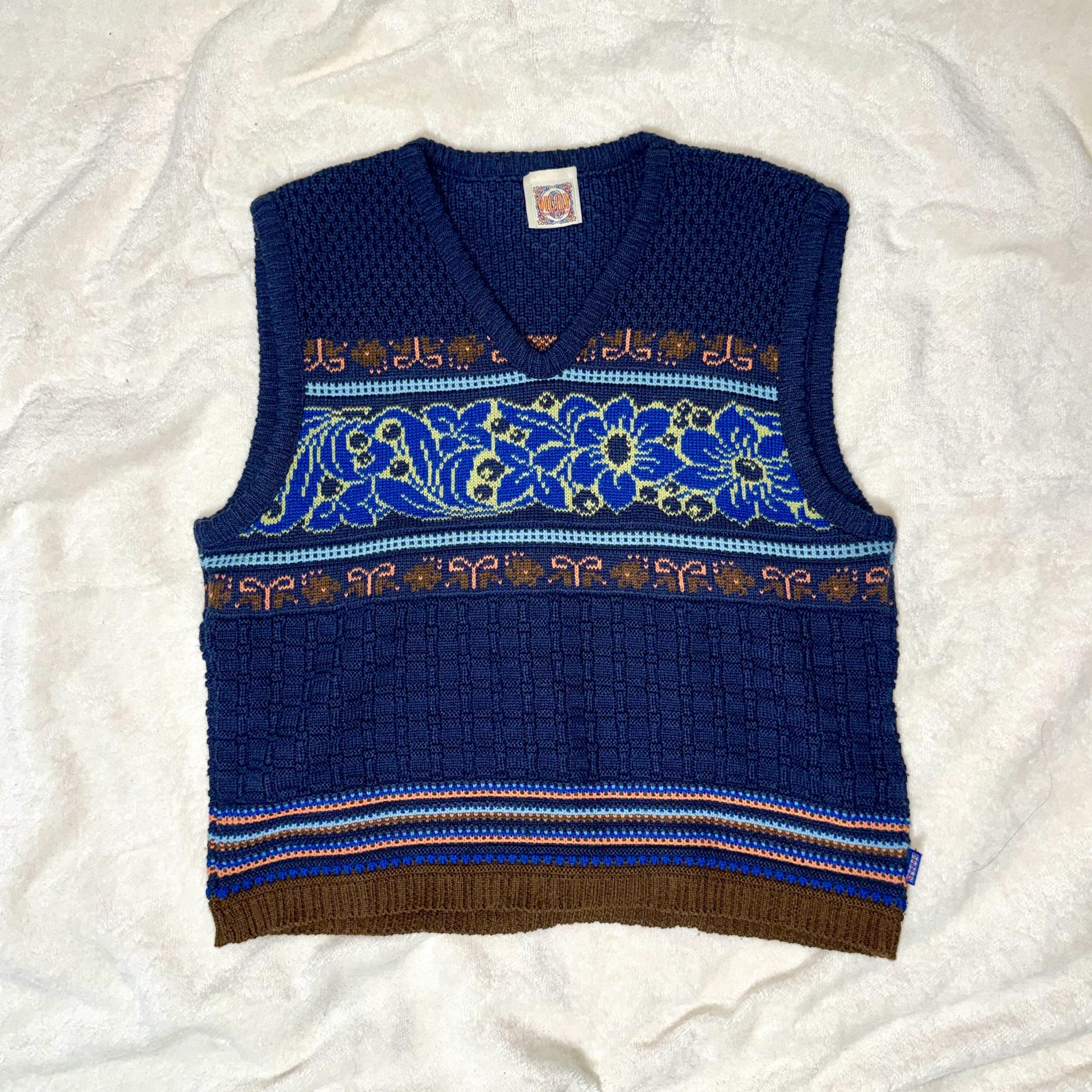 [Oilily] Womens 에스닉 플라워 네이비 니트 조끼 베스트