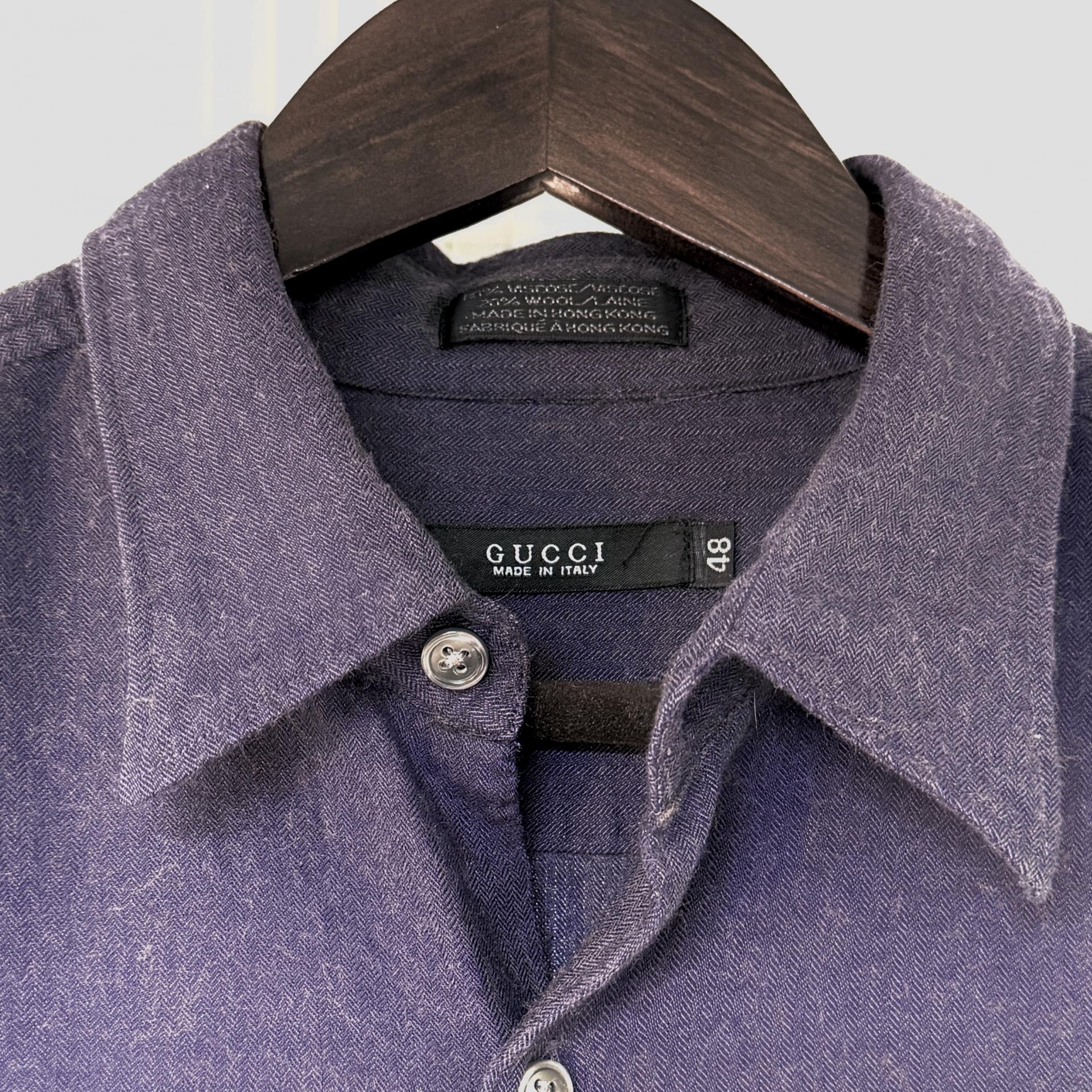 [GUCCI] Herringbone Flannel Long Sleeve Shirt (Purple Navy)
