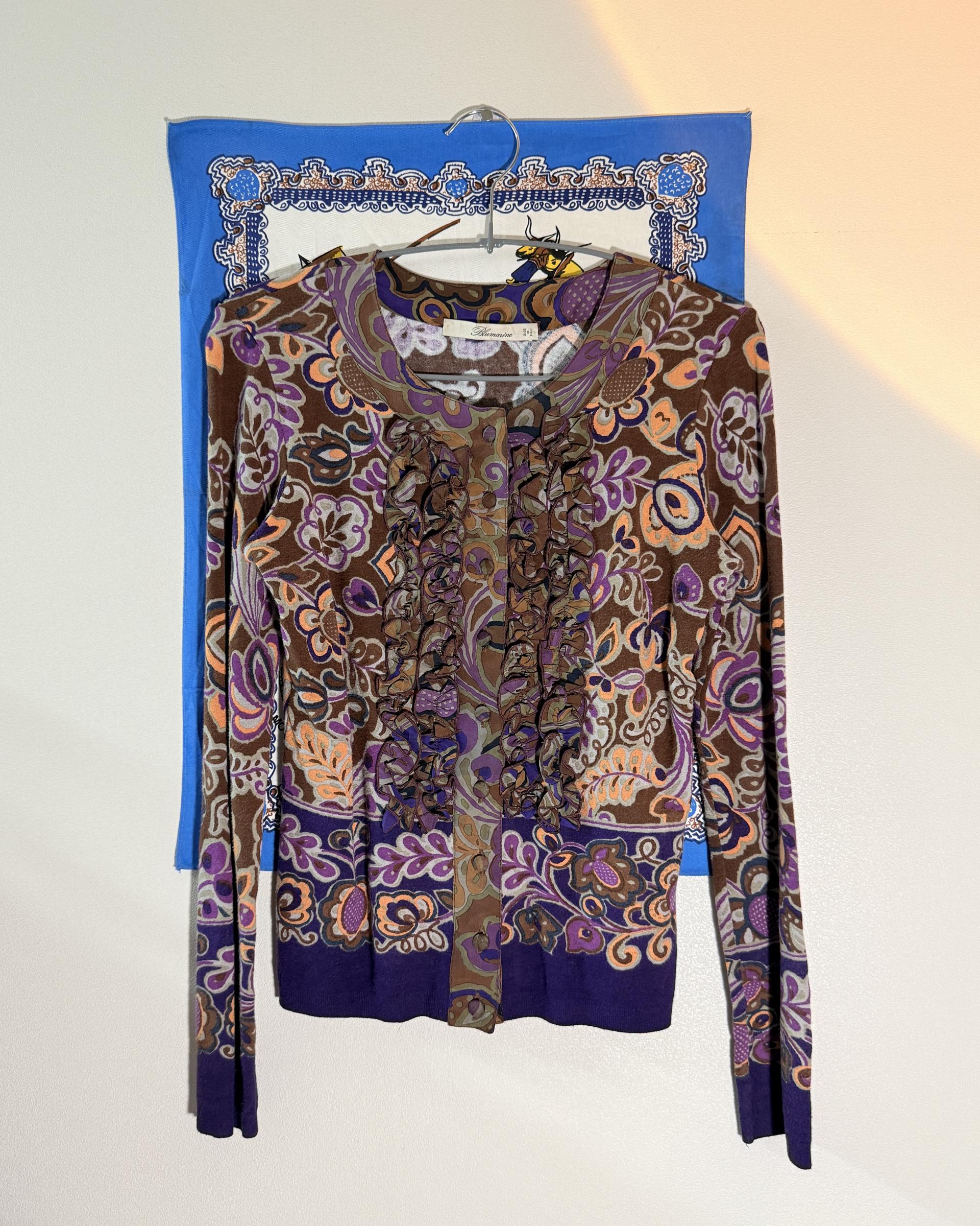 [Blumarine] Paisley Ruffle Silk Knit Cardigan