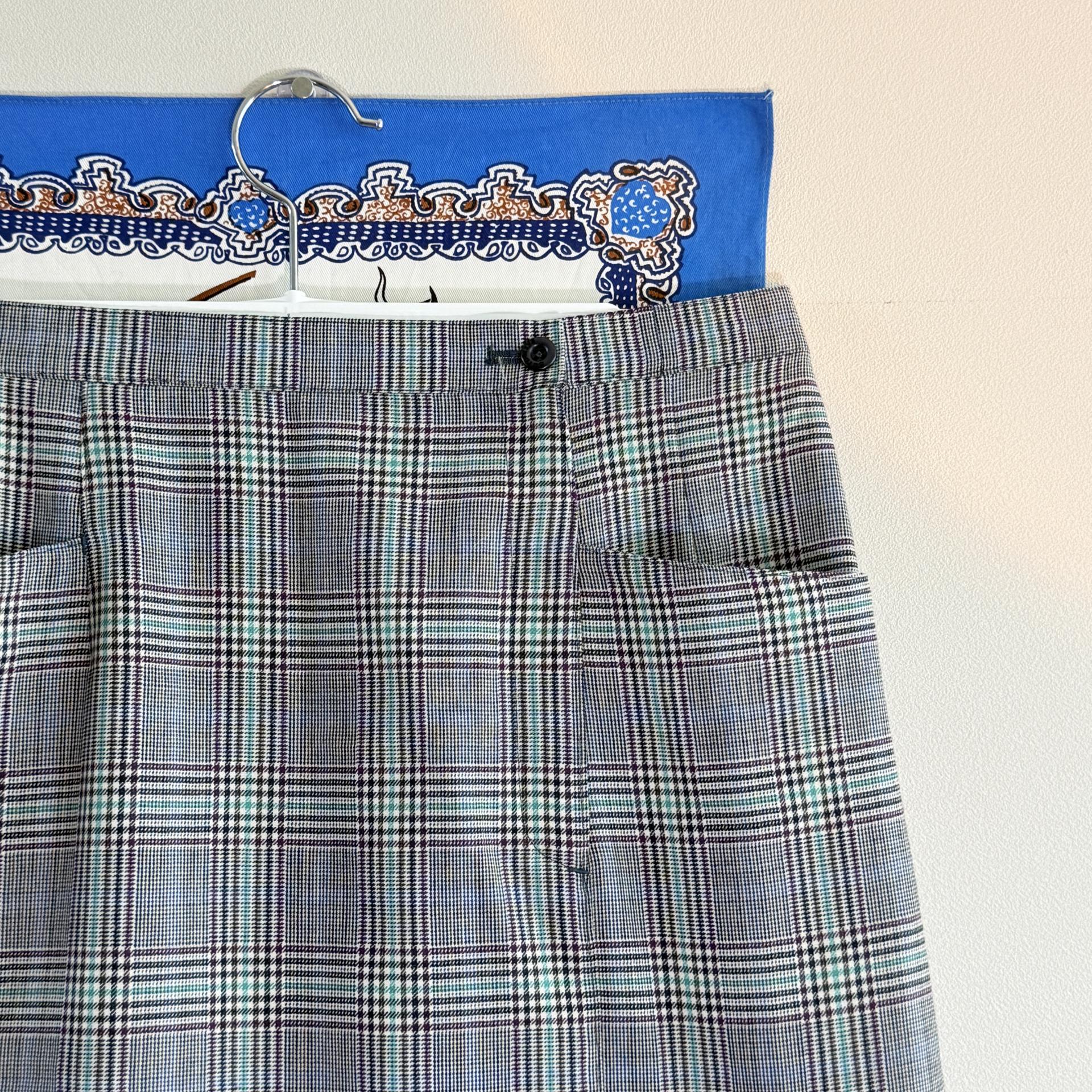 [Burberrys] 90s Check Wrap-Style Pleated Mini Skirt (Grey)