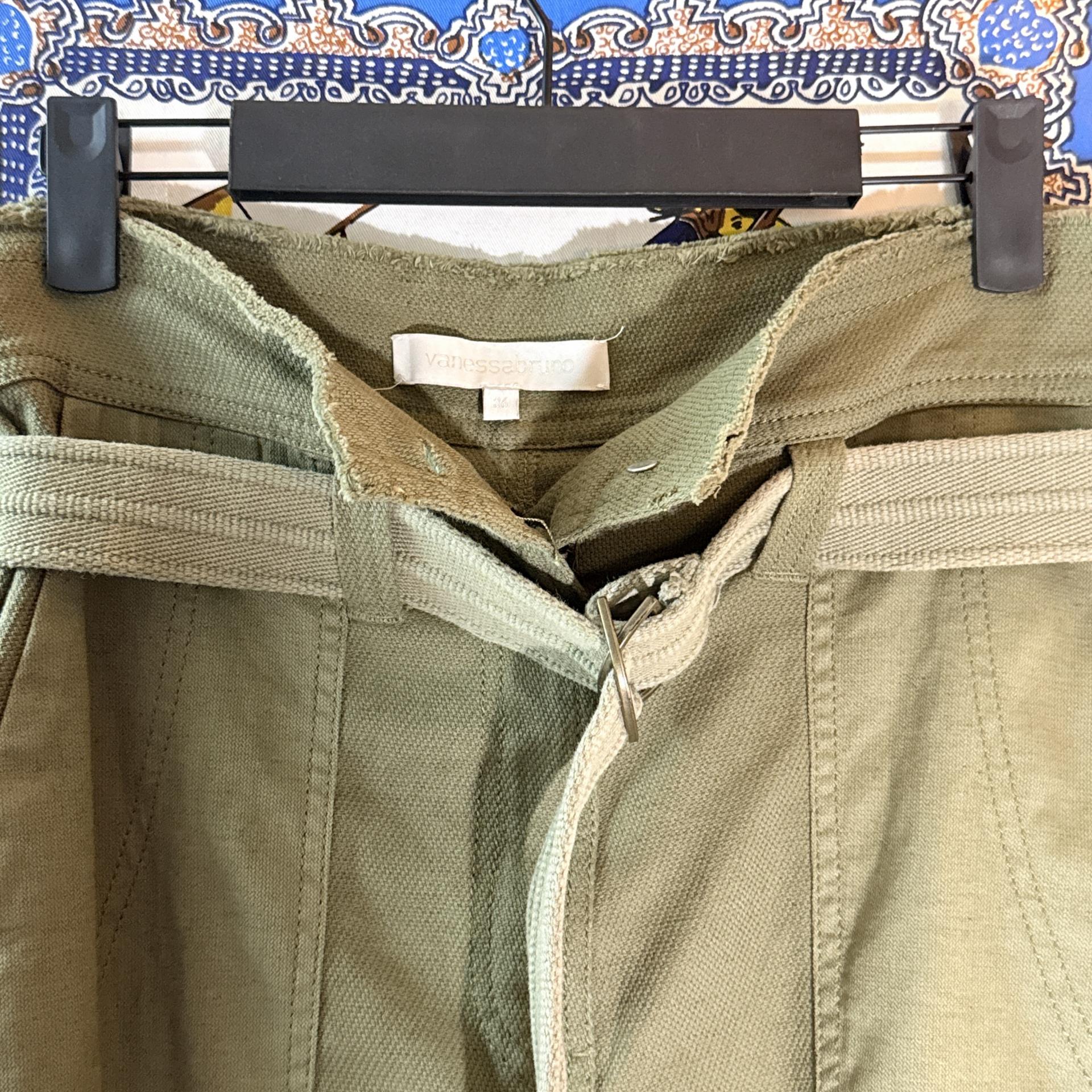 [vanessabruno] Belted Cotton-Linen Skirt (Khaki)