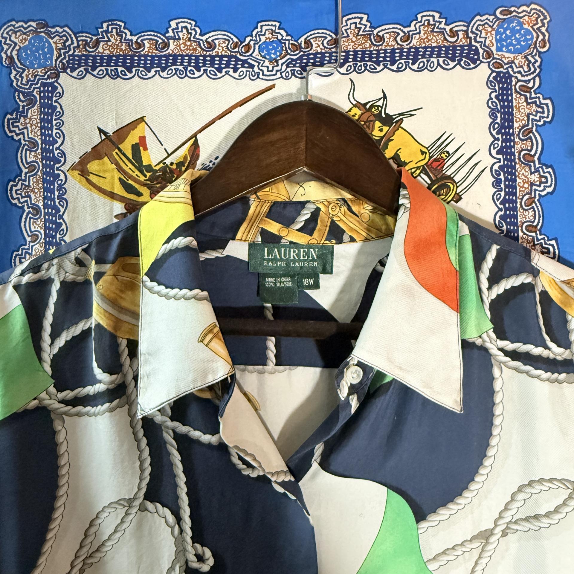 [LAUREN RALPH LAUREN] Nautical Print 100% Silk Shirt