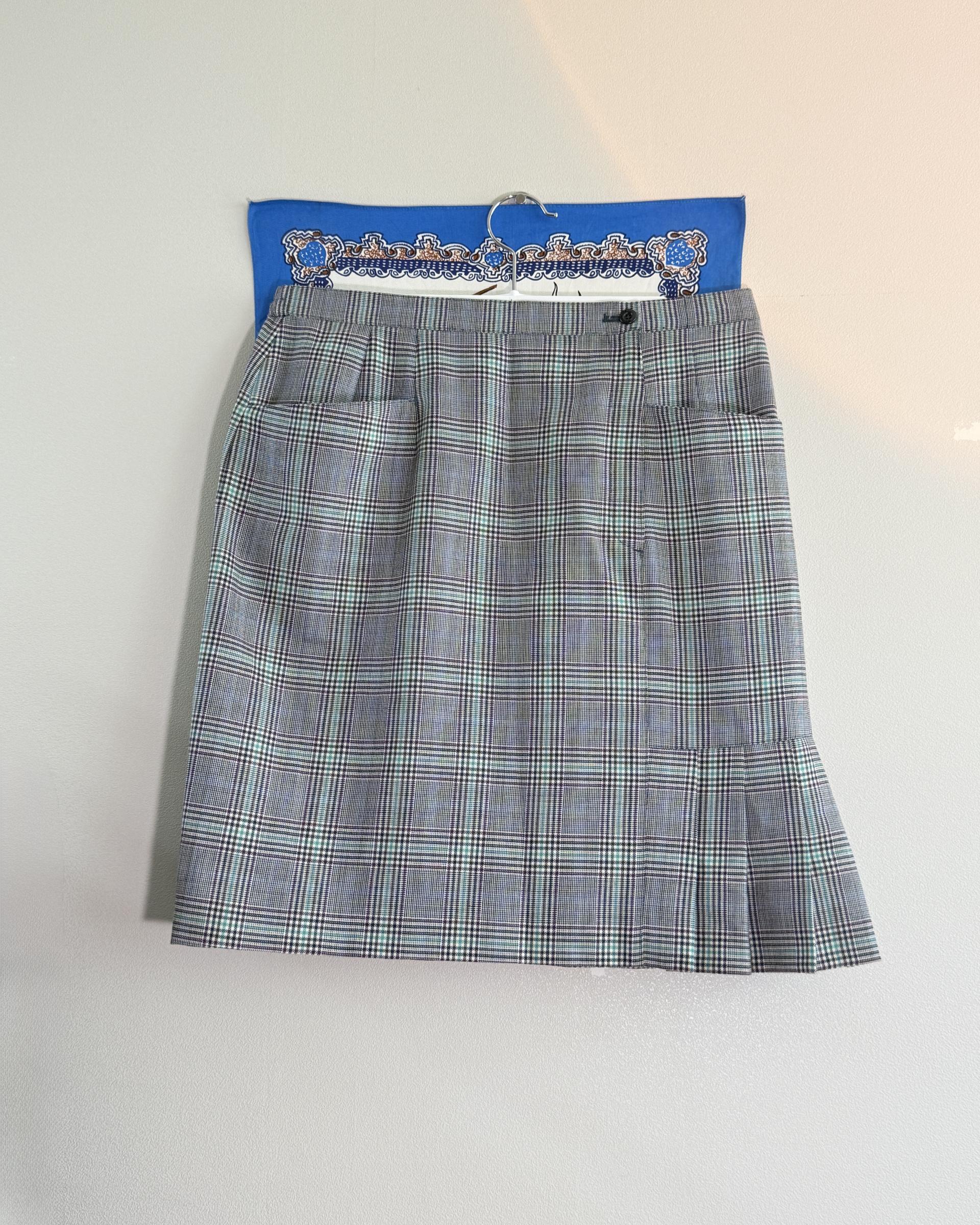 [Burberrys] 90s Check Wrap-Style Pleated Mini Skirt (Grey)