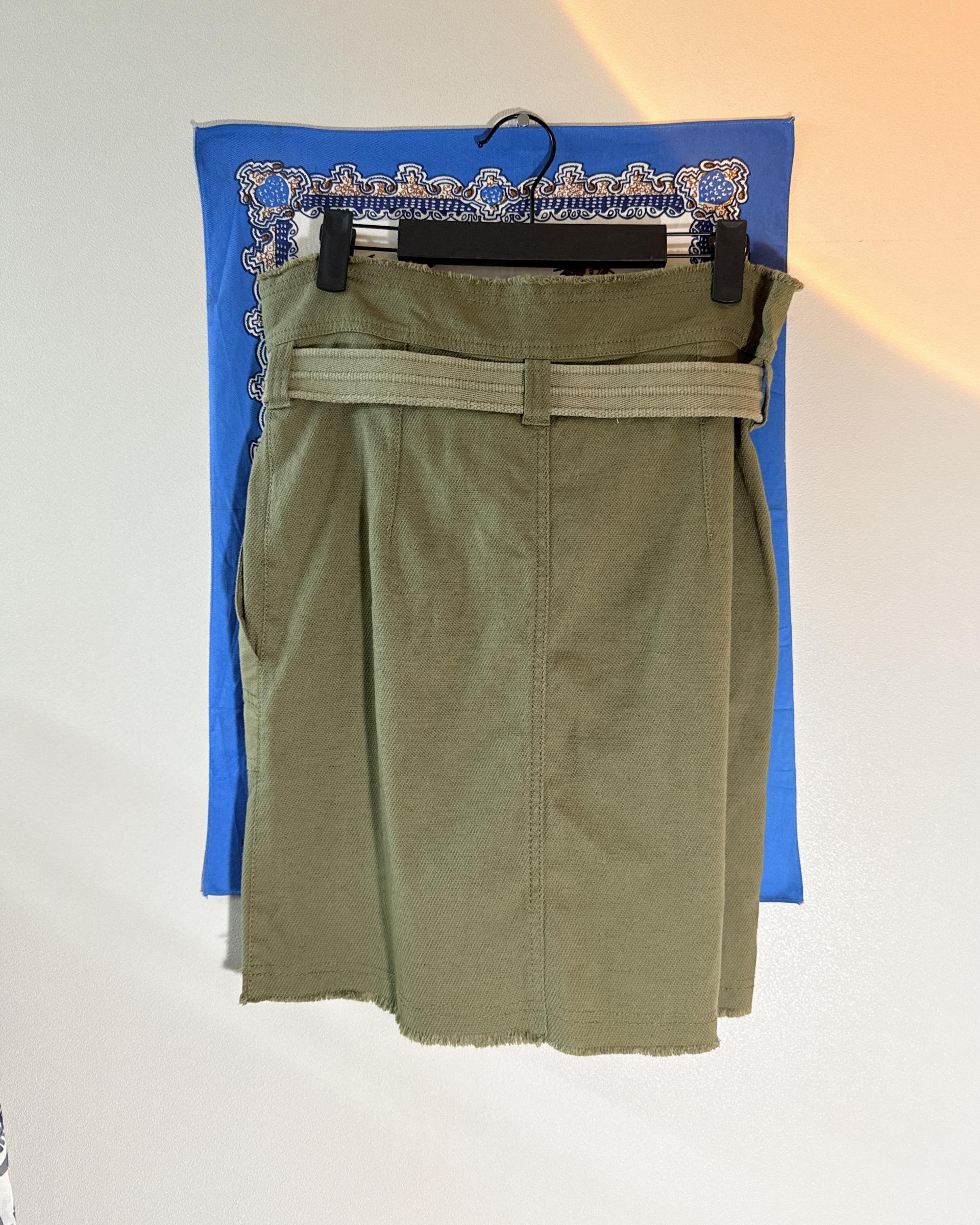 [vanessabruno] Belted Cotton-Linen Skirt (Khaki)