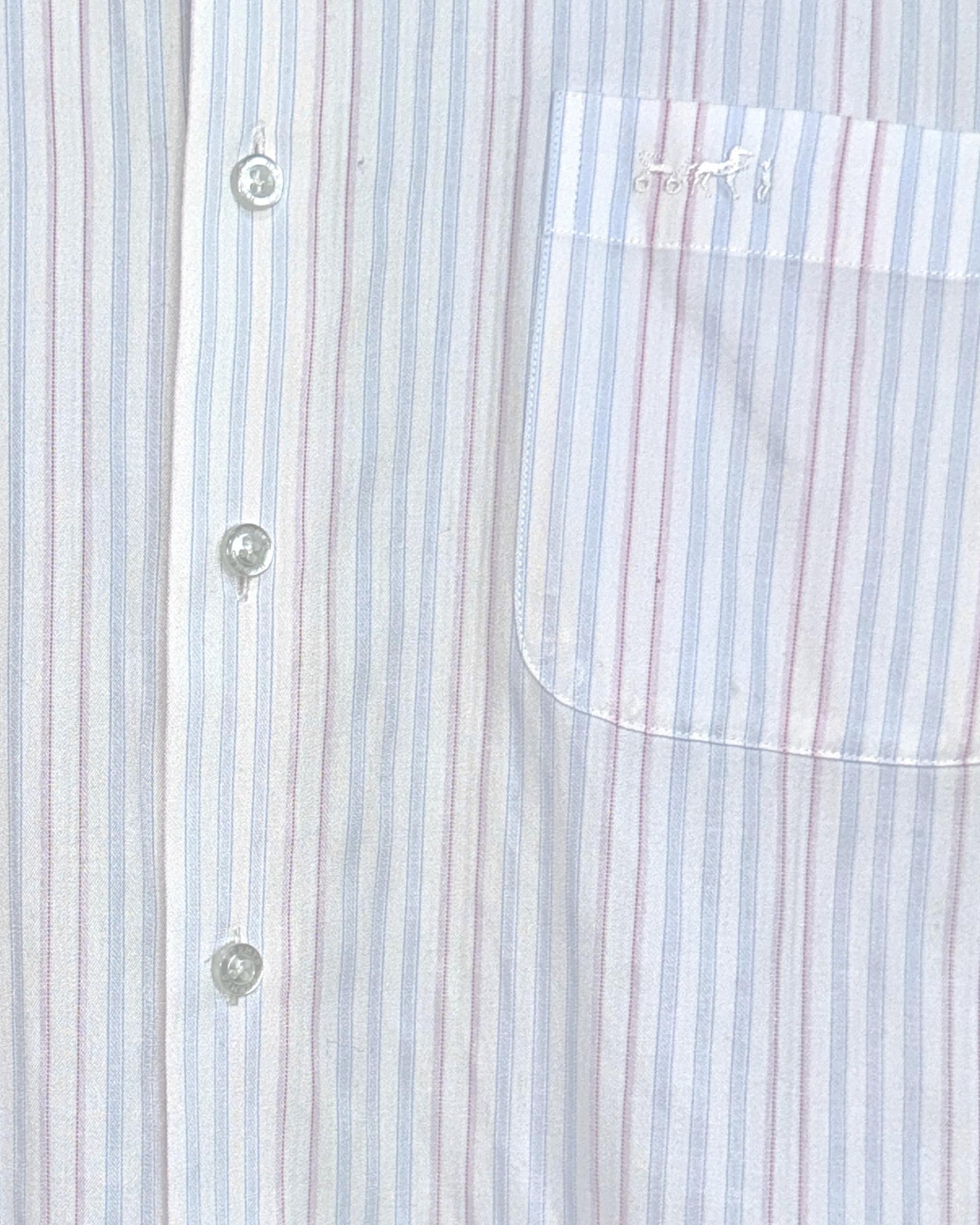 [HERMES] Stripe Long Sleeve Dress Shirt (White / Pink Blue Stripe)