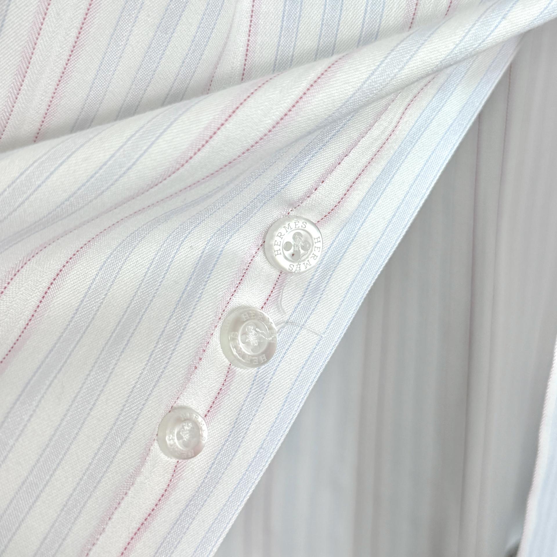 [HERMES] Stripe Long Sleeve Dress Shirt (White / Pink Blue Stripe)