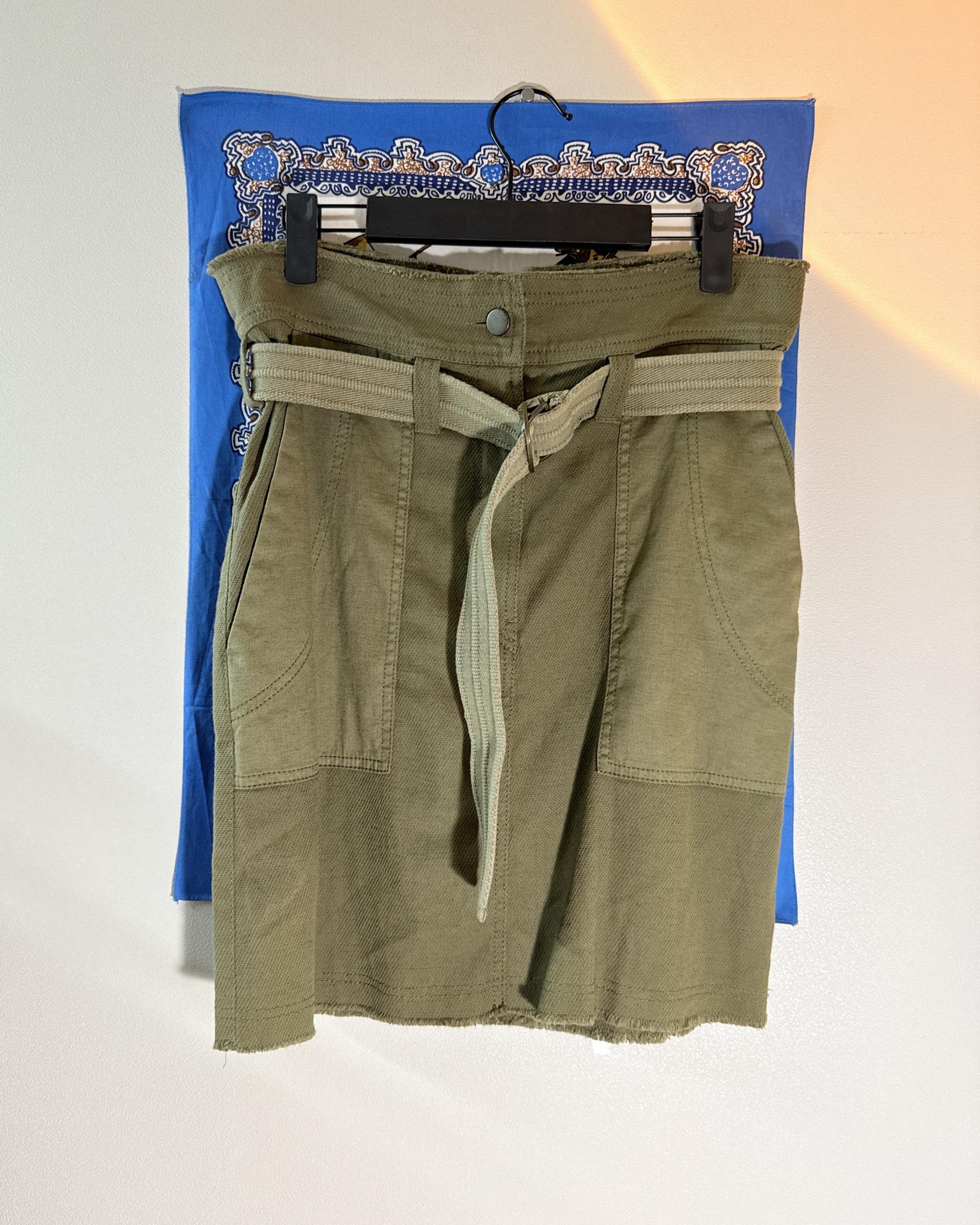 [vanessabruno] Belted Cotton-Linen Skirt (Khaki)