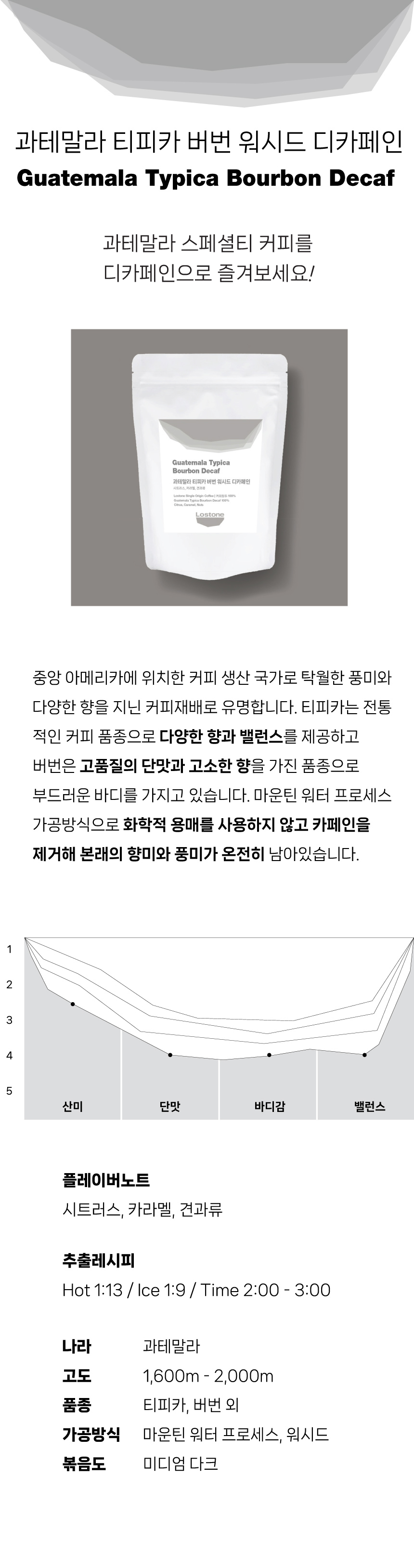 과테말라 티피카 버번 워시드 디카페인 200g