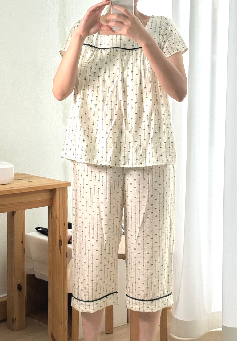 (종이패턴) 노브라 파이핑 잠옷 상의 패턴 + 바지 패턴 잠옷 만들기 도안 DIY 재료 키트 동영상제공