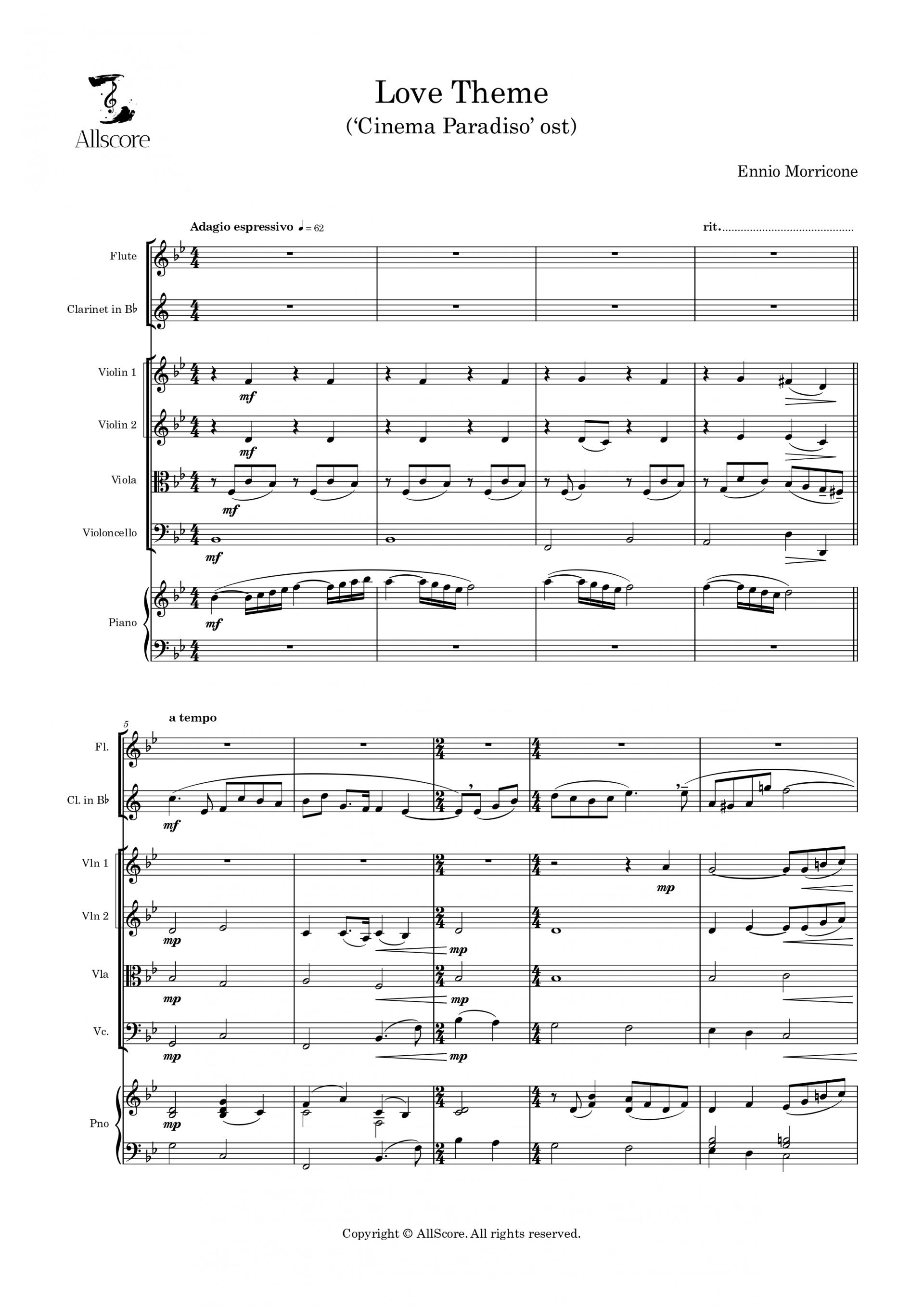 Love Theme ('시네마 천국' ost)_flu,cla,vln1,2,vla,vc,pno