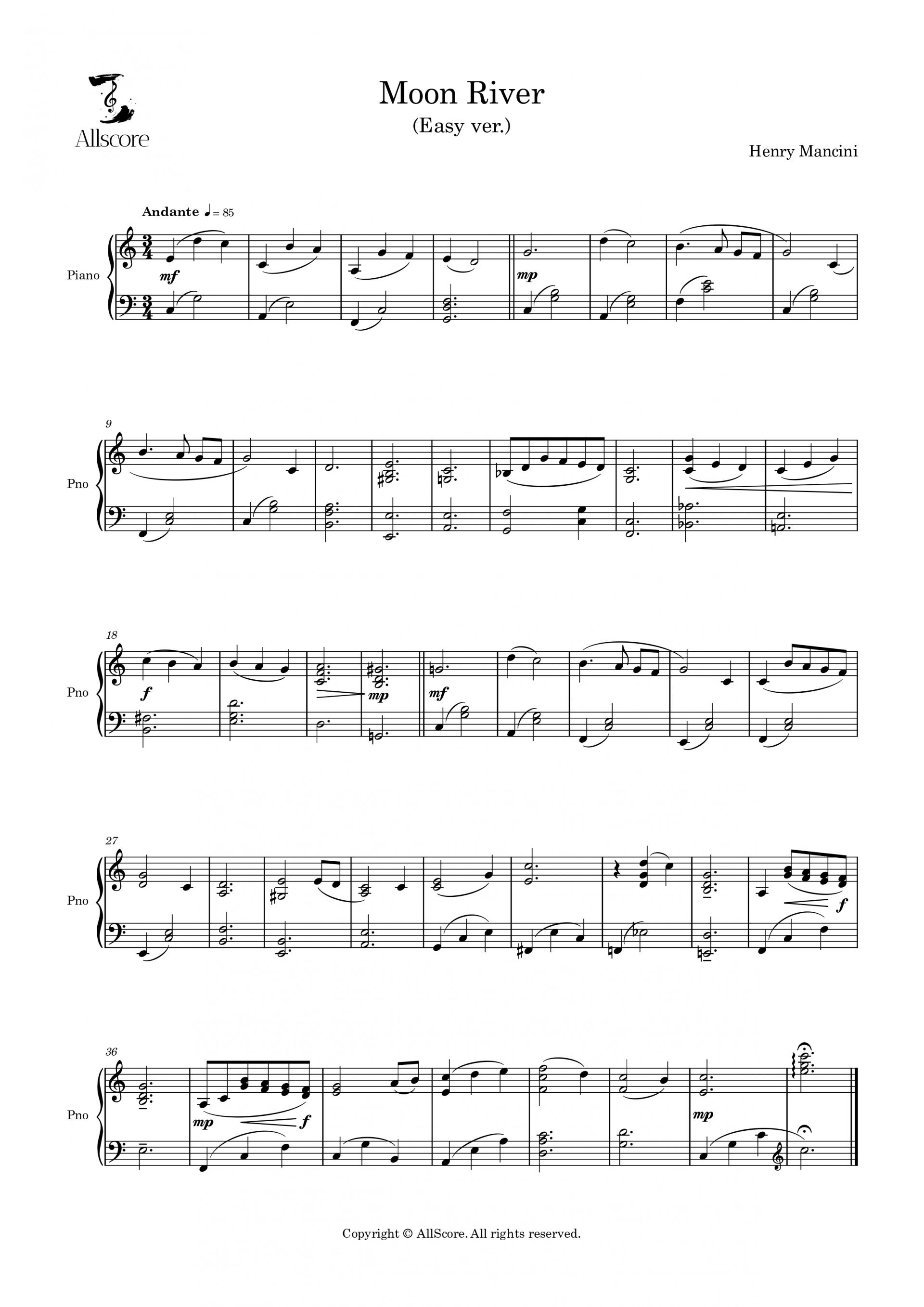 Moon River 문리버 ('티파니에서 아침을' OST) - Piano Solo (Easy ver.)